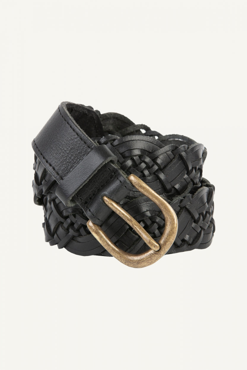 braided leather belt | black