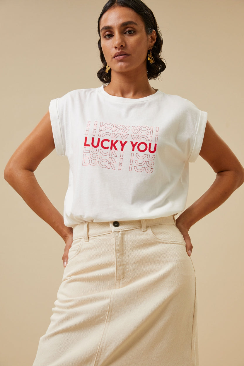 thelma lucky you top | off white
