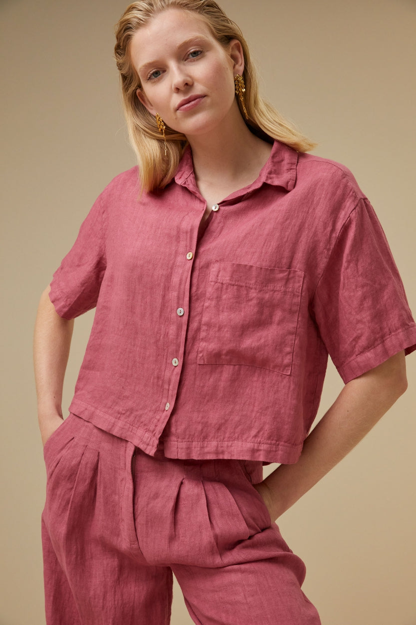 cris linen blouse | raspberry