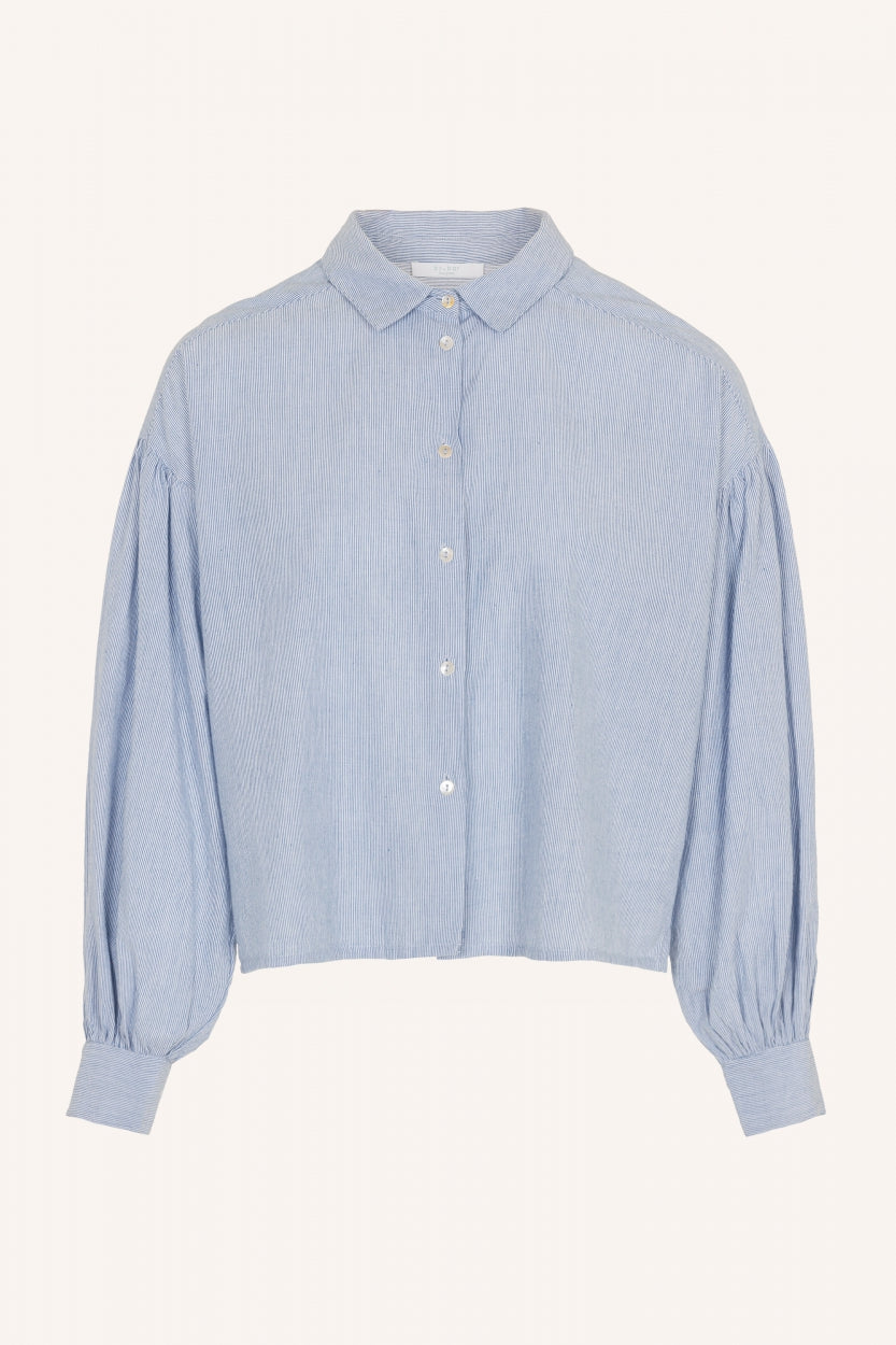sarah short pin stripe blouse | indi grey