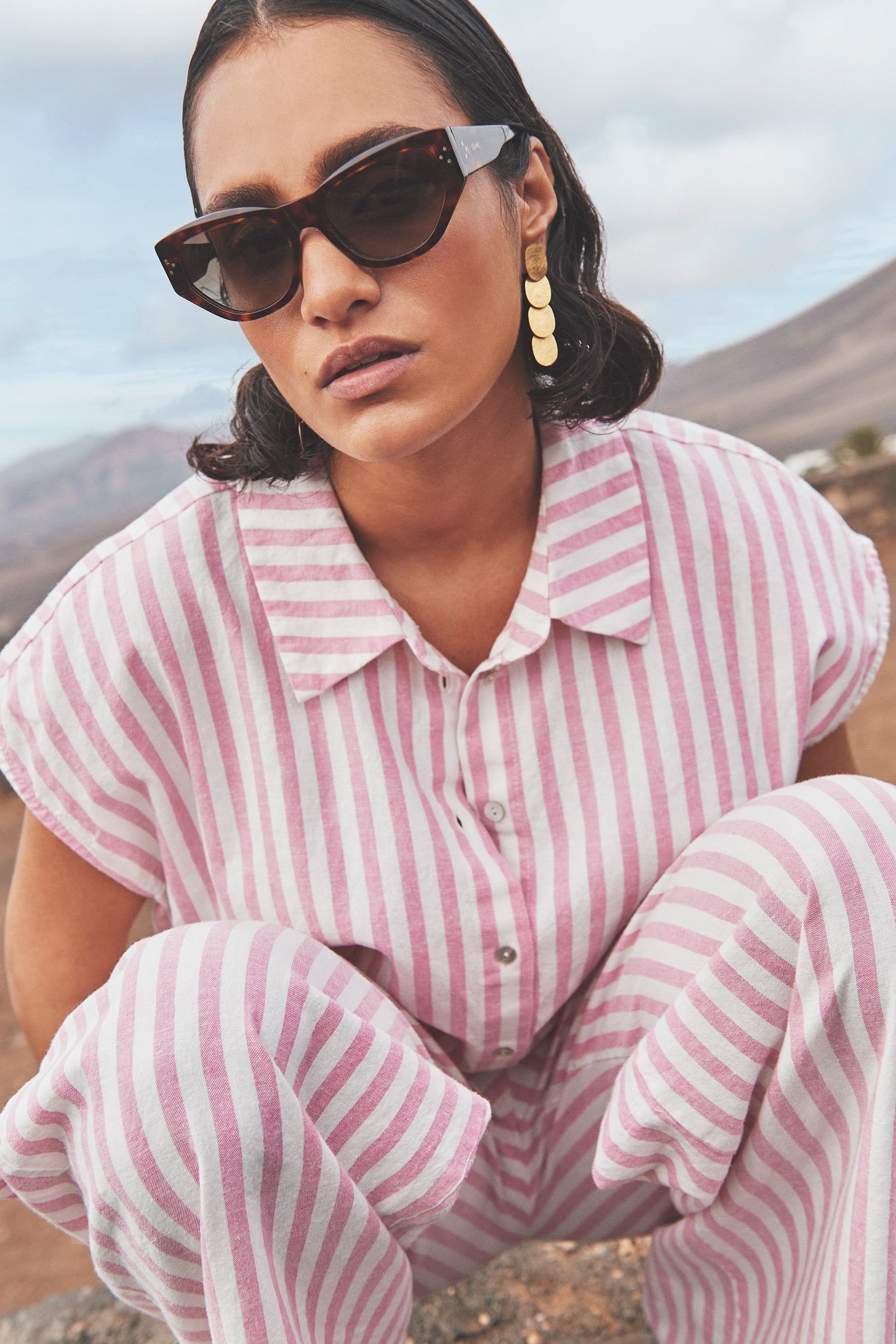 bieke linen stripe blouse | bubblegum