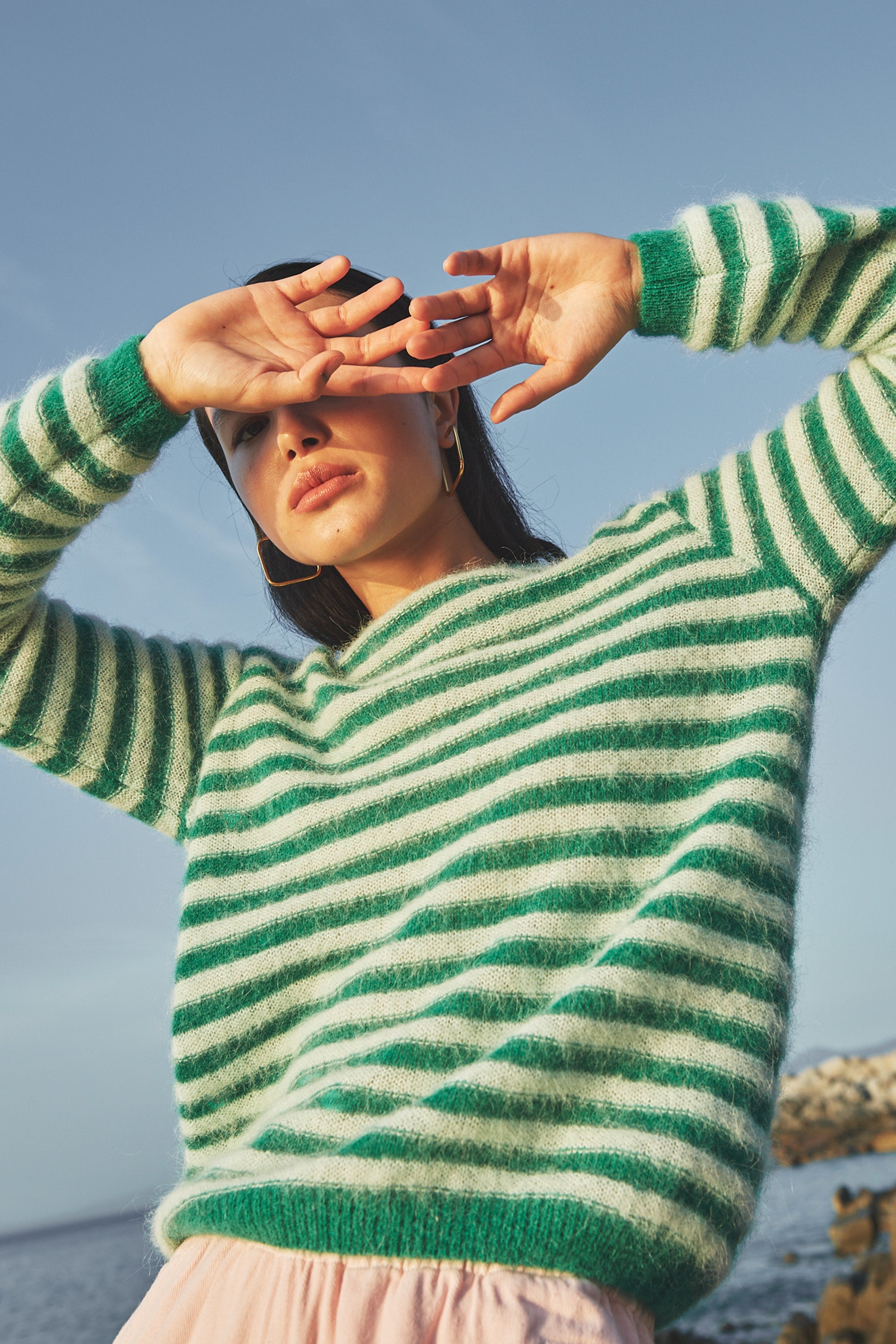 gwen thin stripe pullover | evergreen