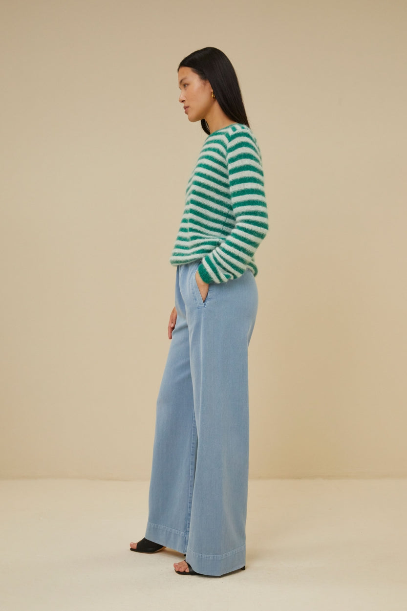 gwen thin stripe pullover | evergreen