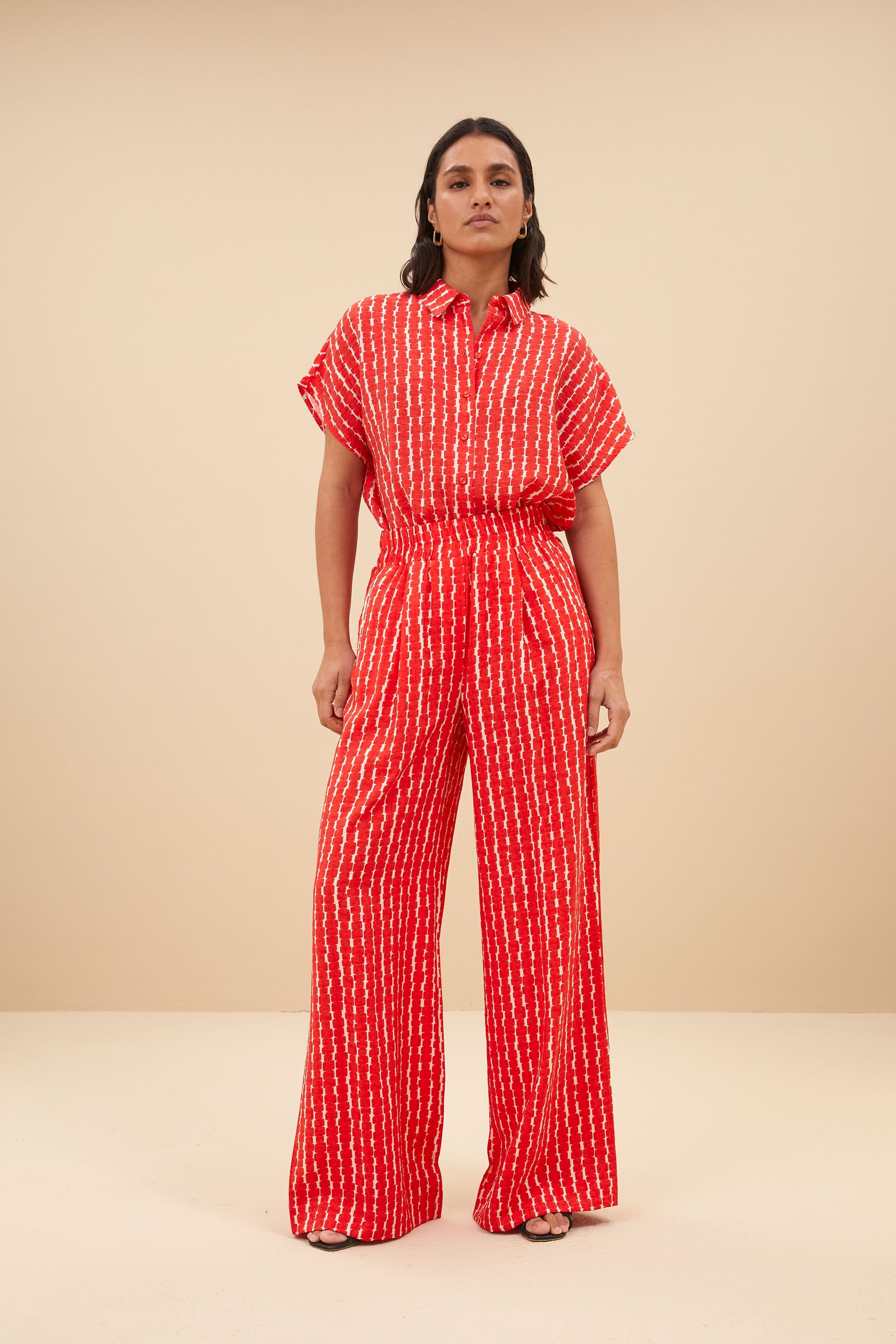 benji red groove pant | red groove print