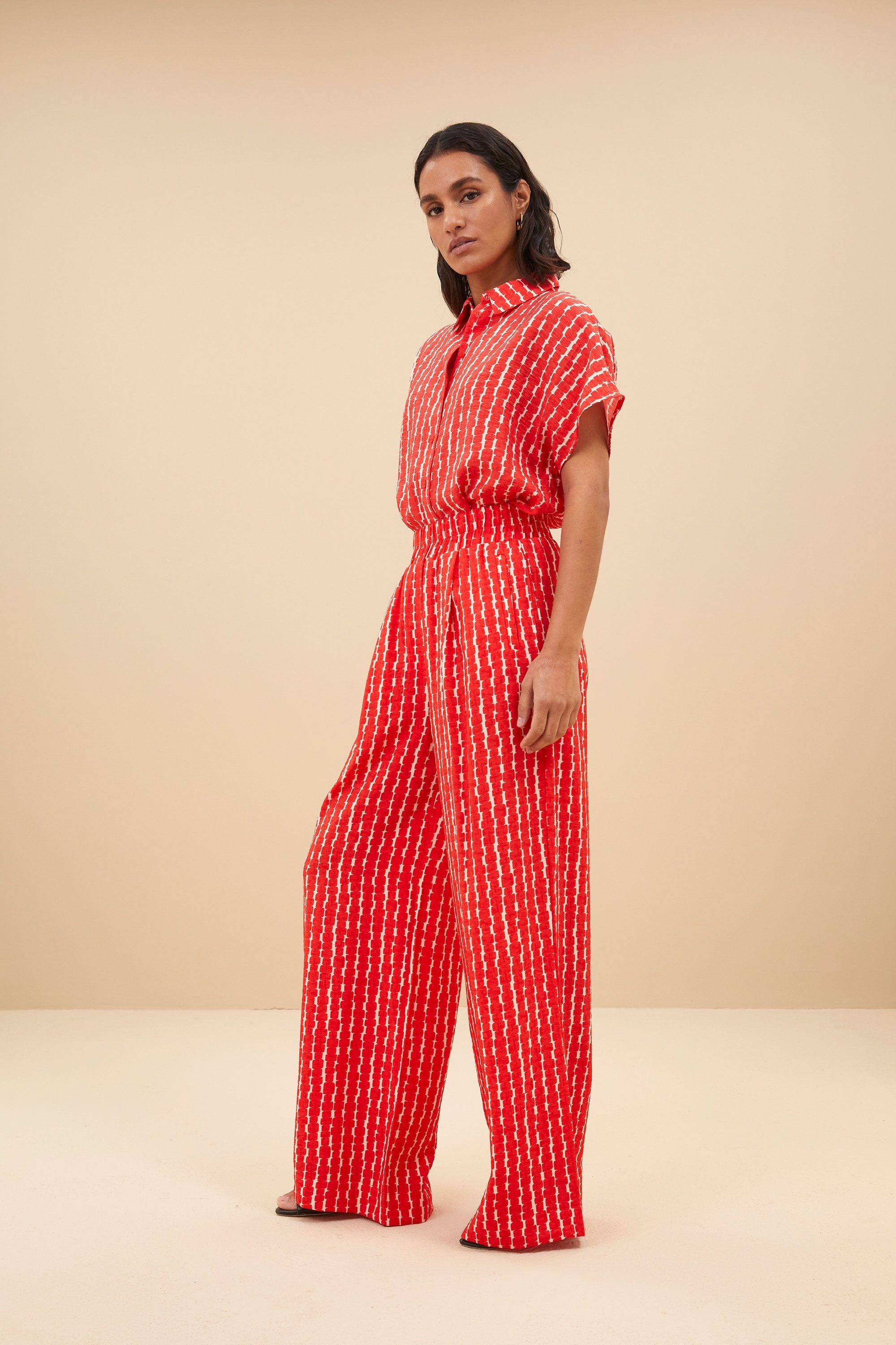 benji red groove pant | red groove print