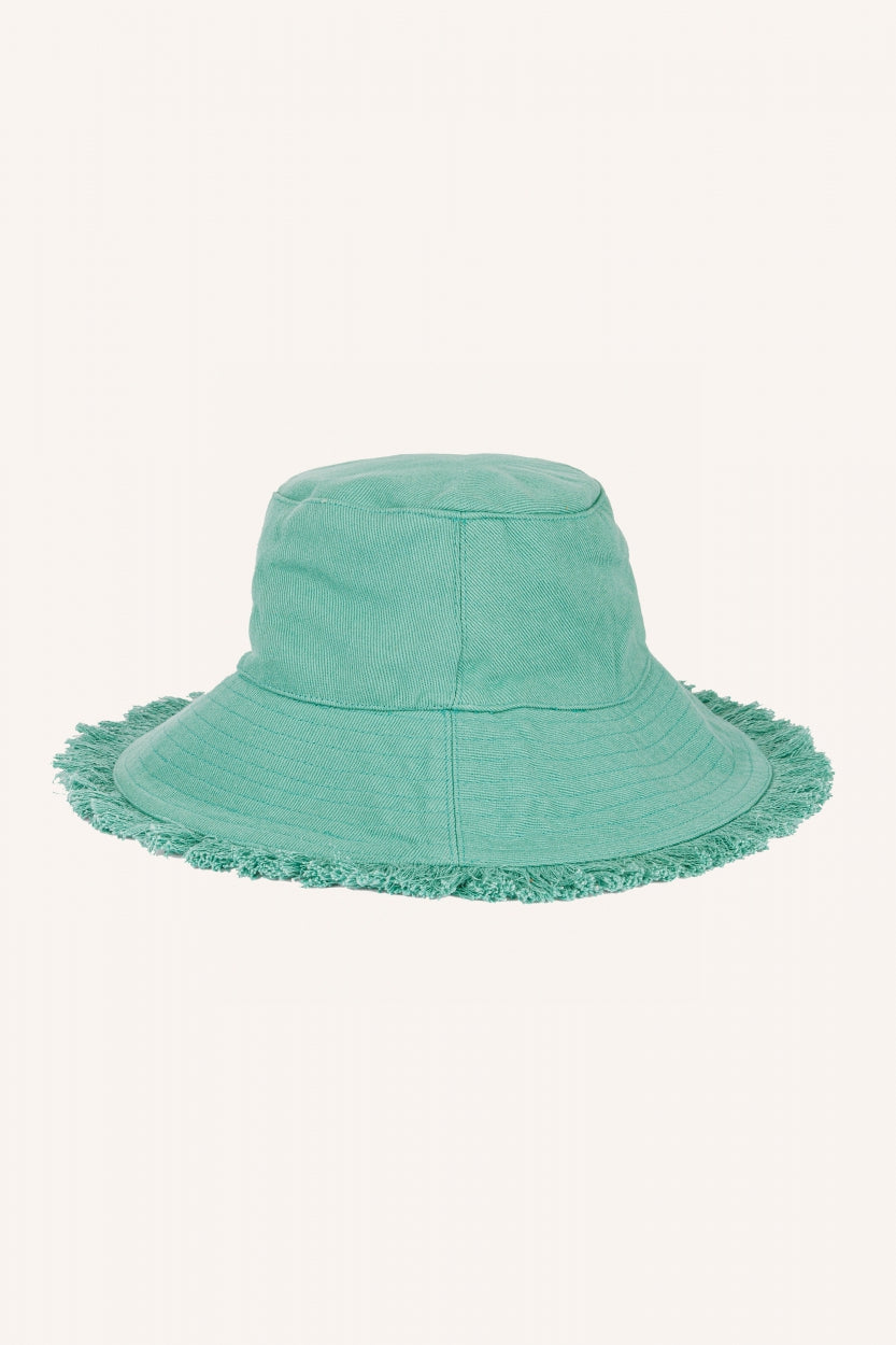 fringed bucket hat | aloe vera