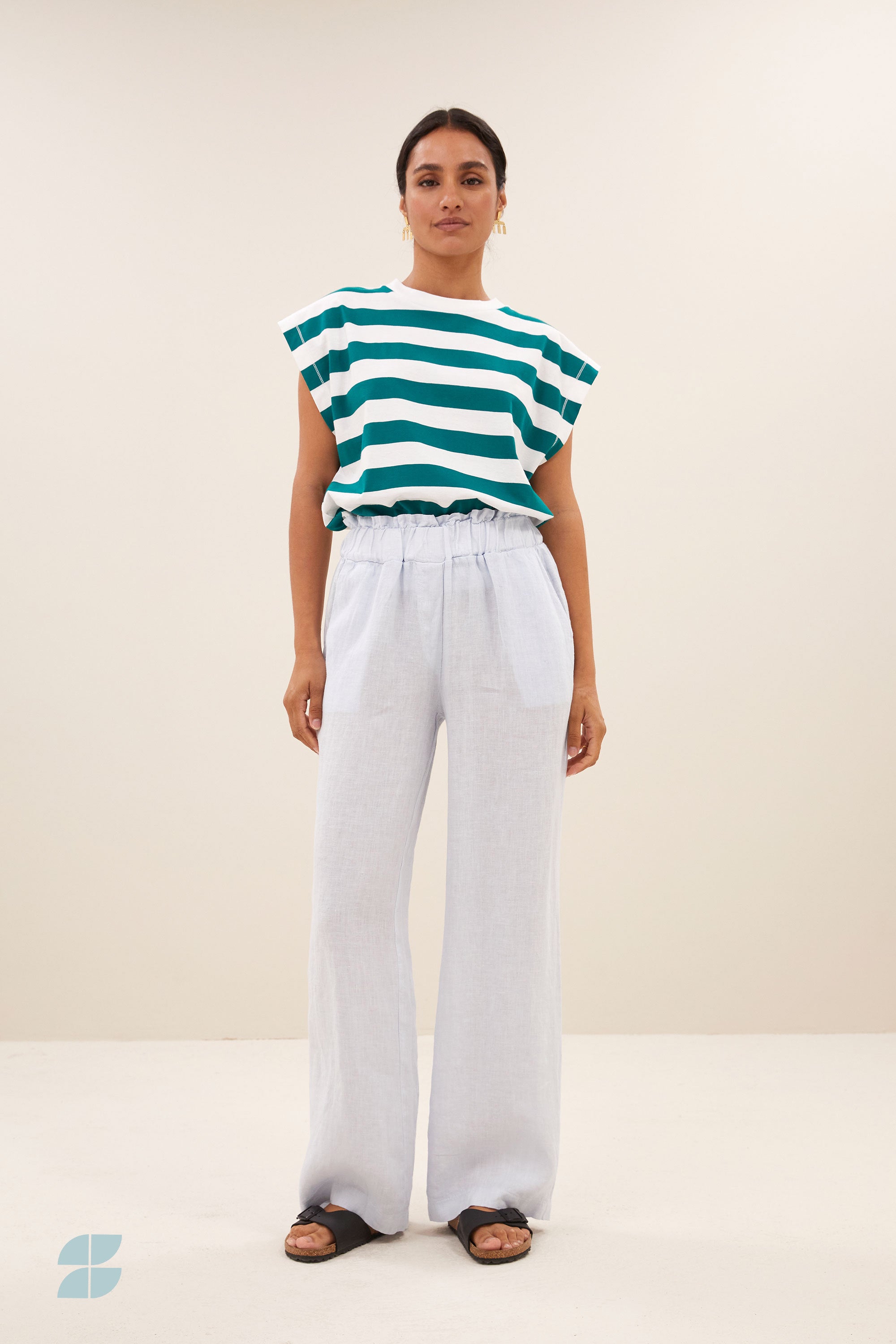 mason jersey stripe top green jersey stripe front image