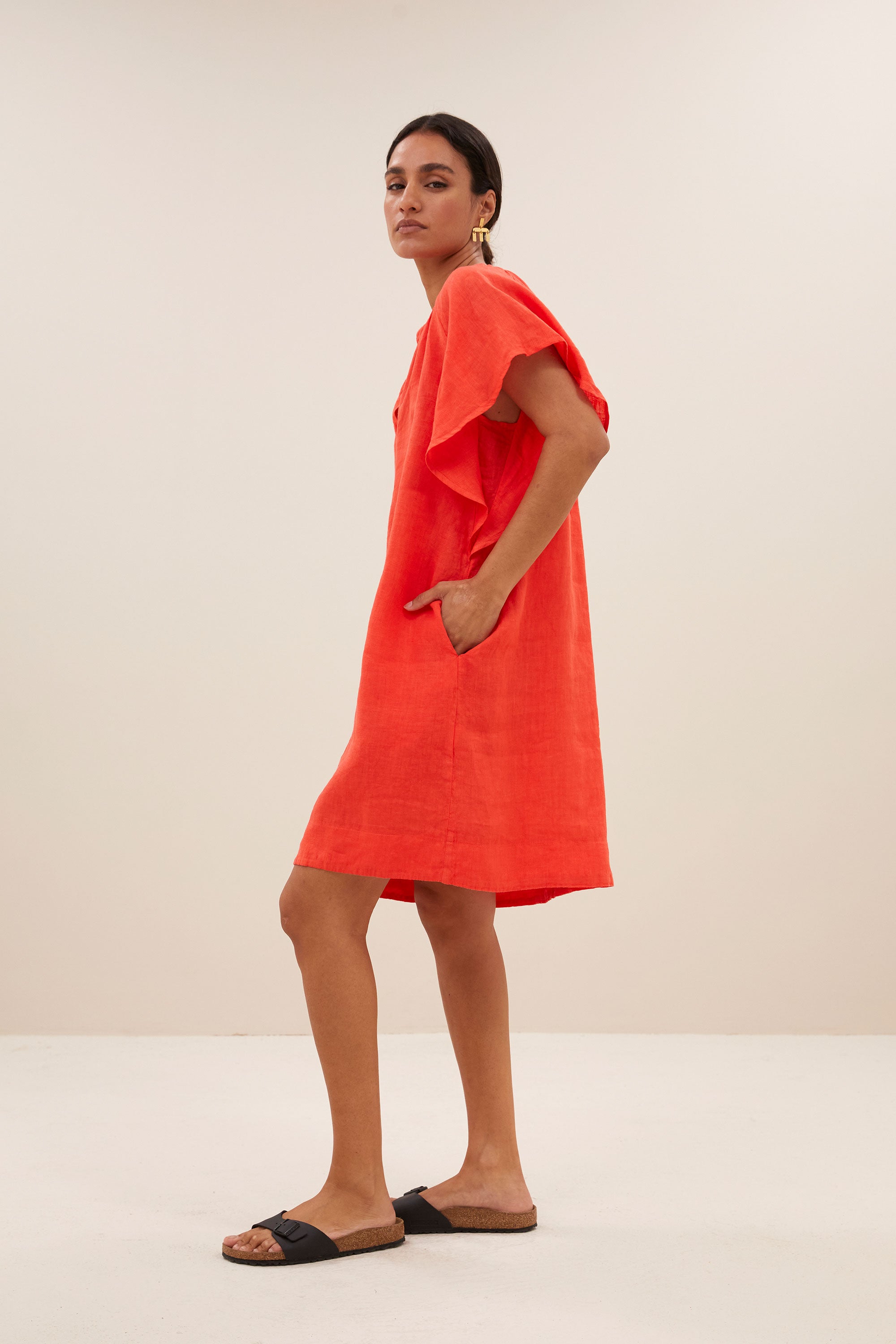 vina linen dress bright poppy side image