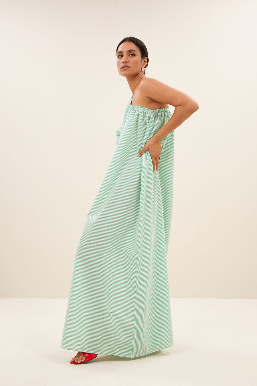 stella dress green pin stripe side image