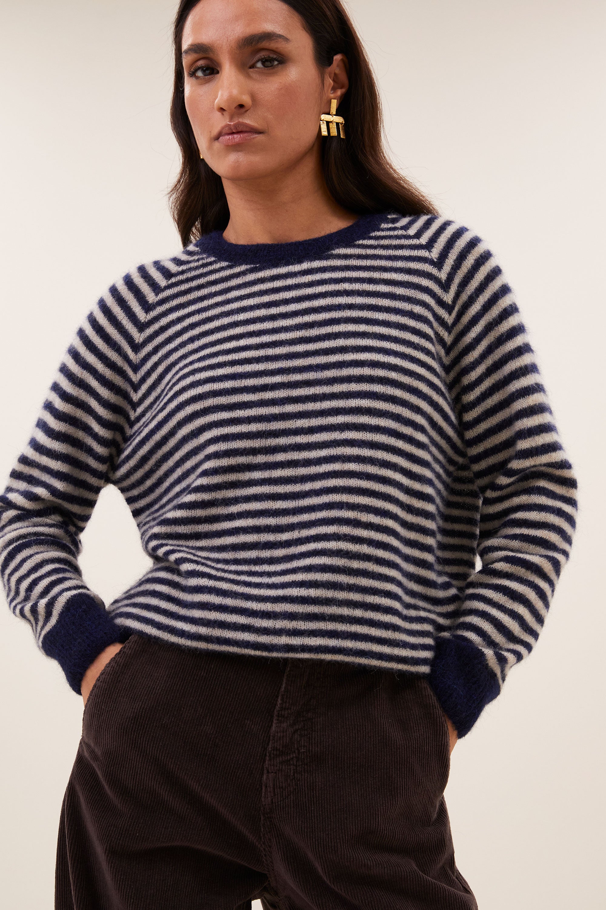 sally stripe pullover | midnight marine stripe