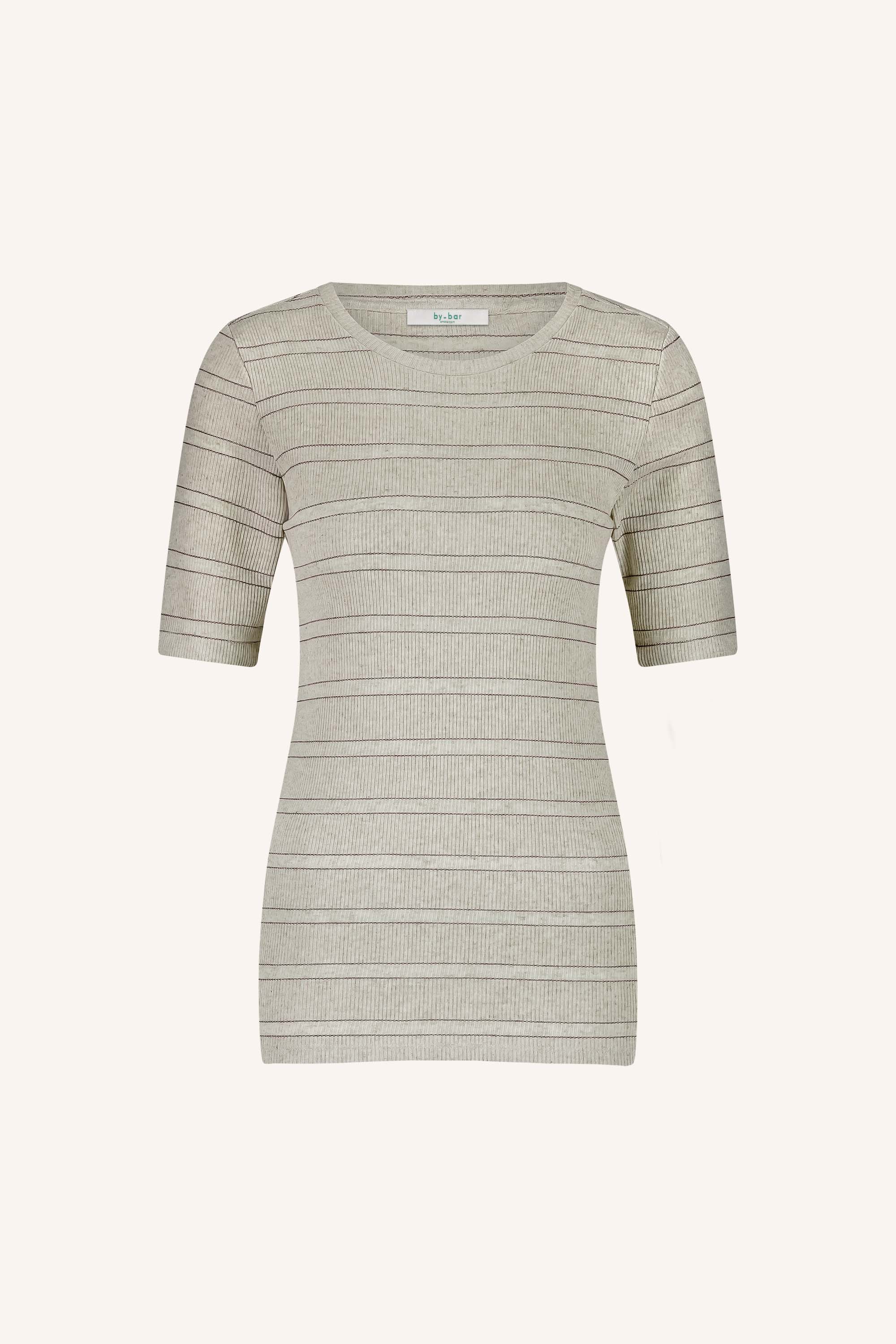 top – basic ss pearl stripe top - pearl grey stripe – by-bar