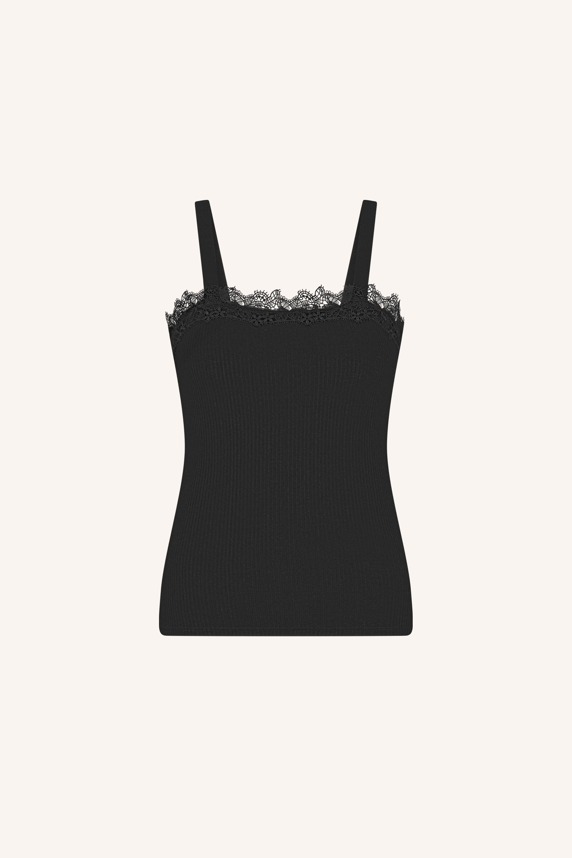 marit lace singlet - black, all-time classic, aansluitende fit, ribpatroon - by-bar - achteraanzicht