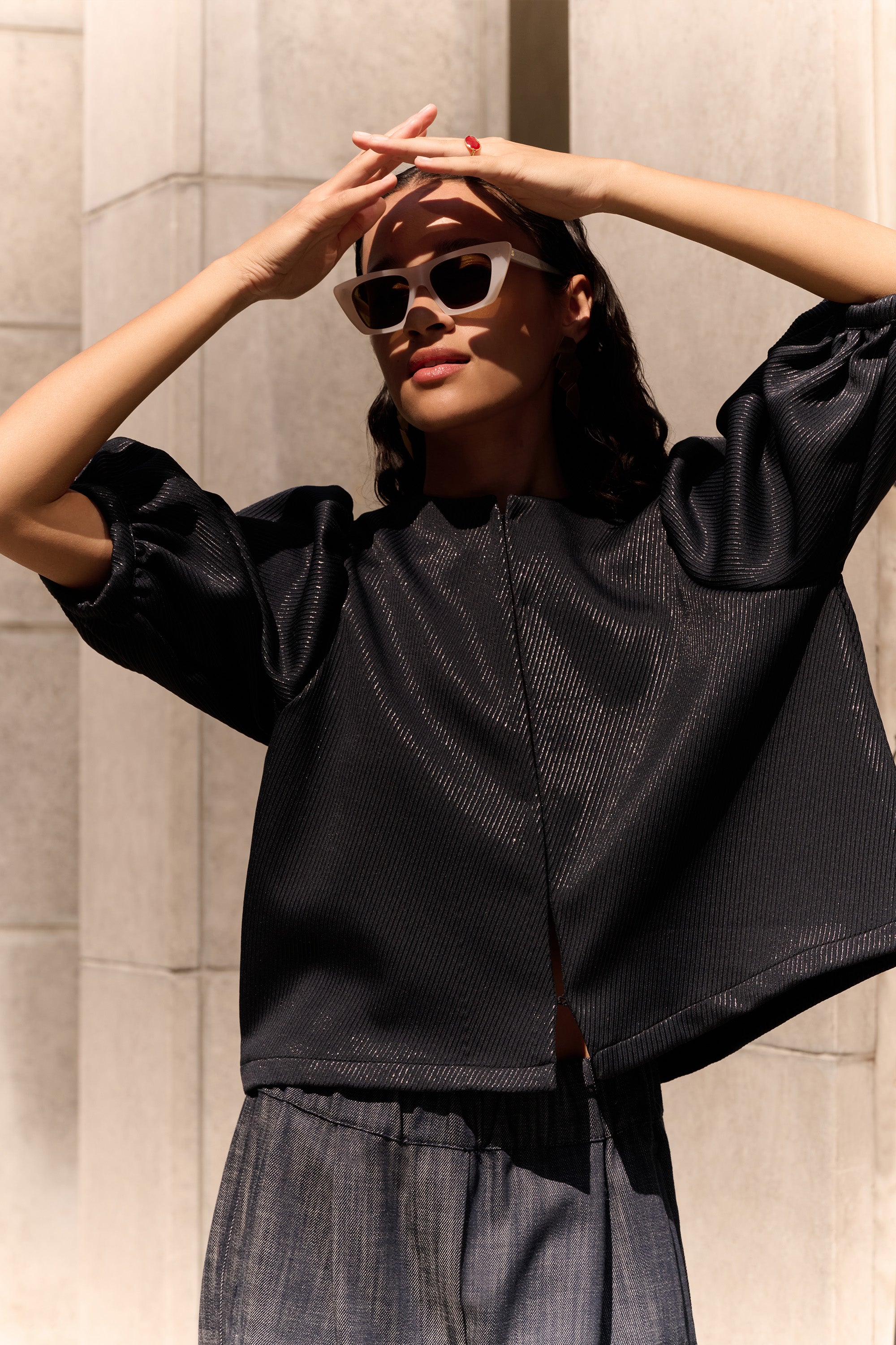 mauri gloss stripe blouse | midnight