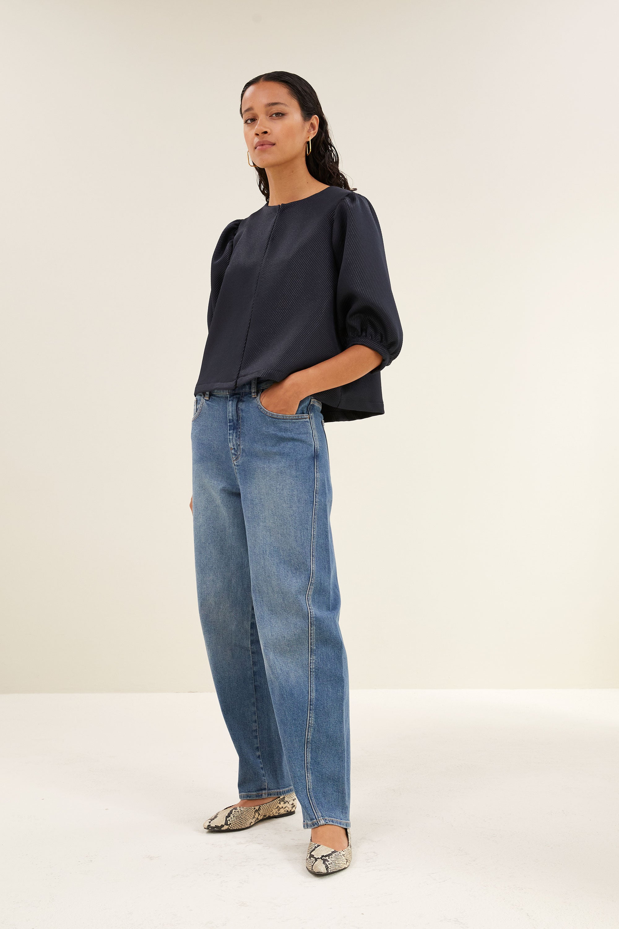 mauri gloss stripe blouse | midnight