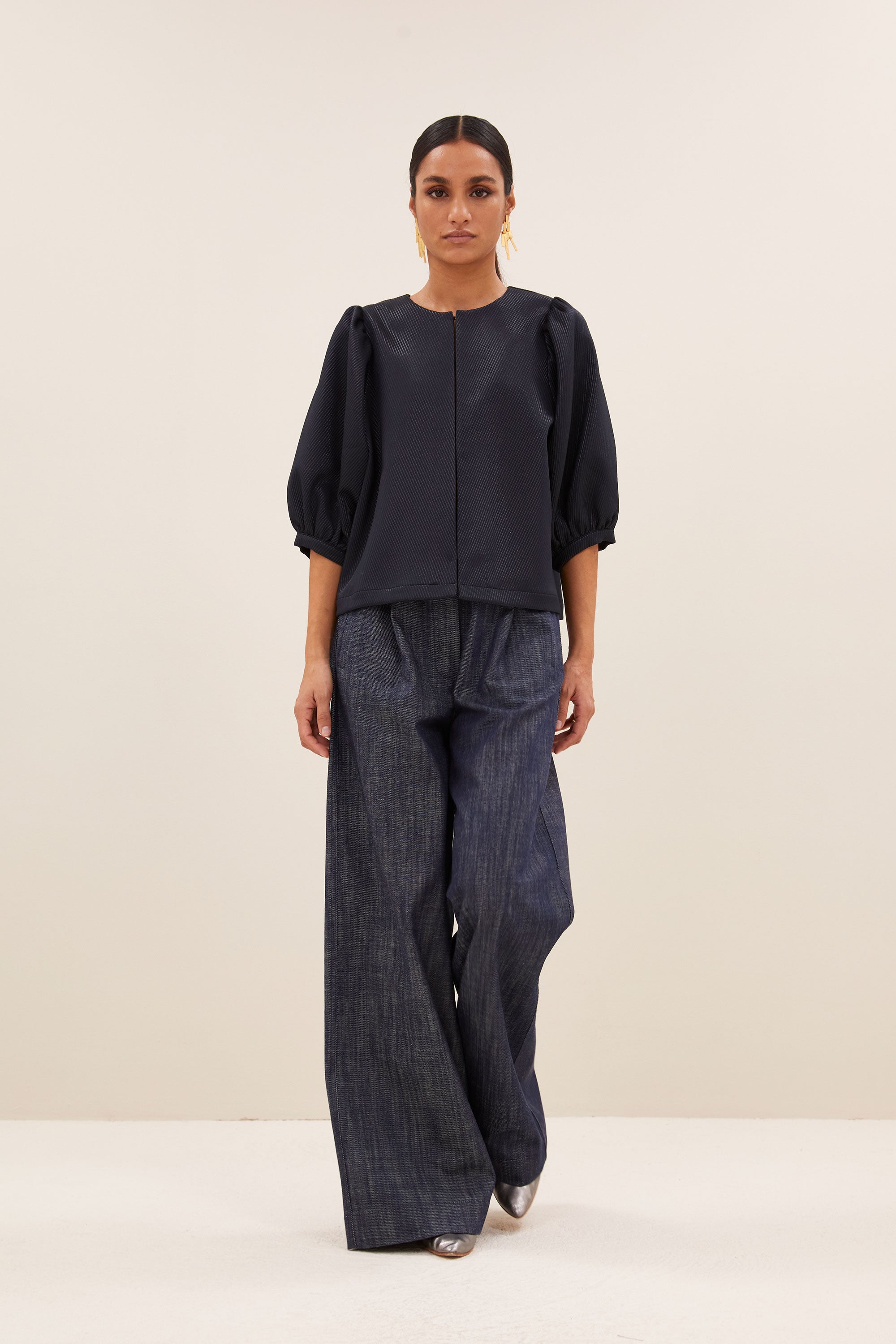 mauri gloss stripe blouse | midnight