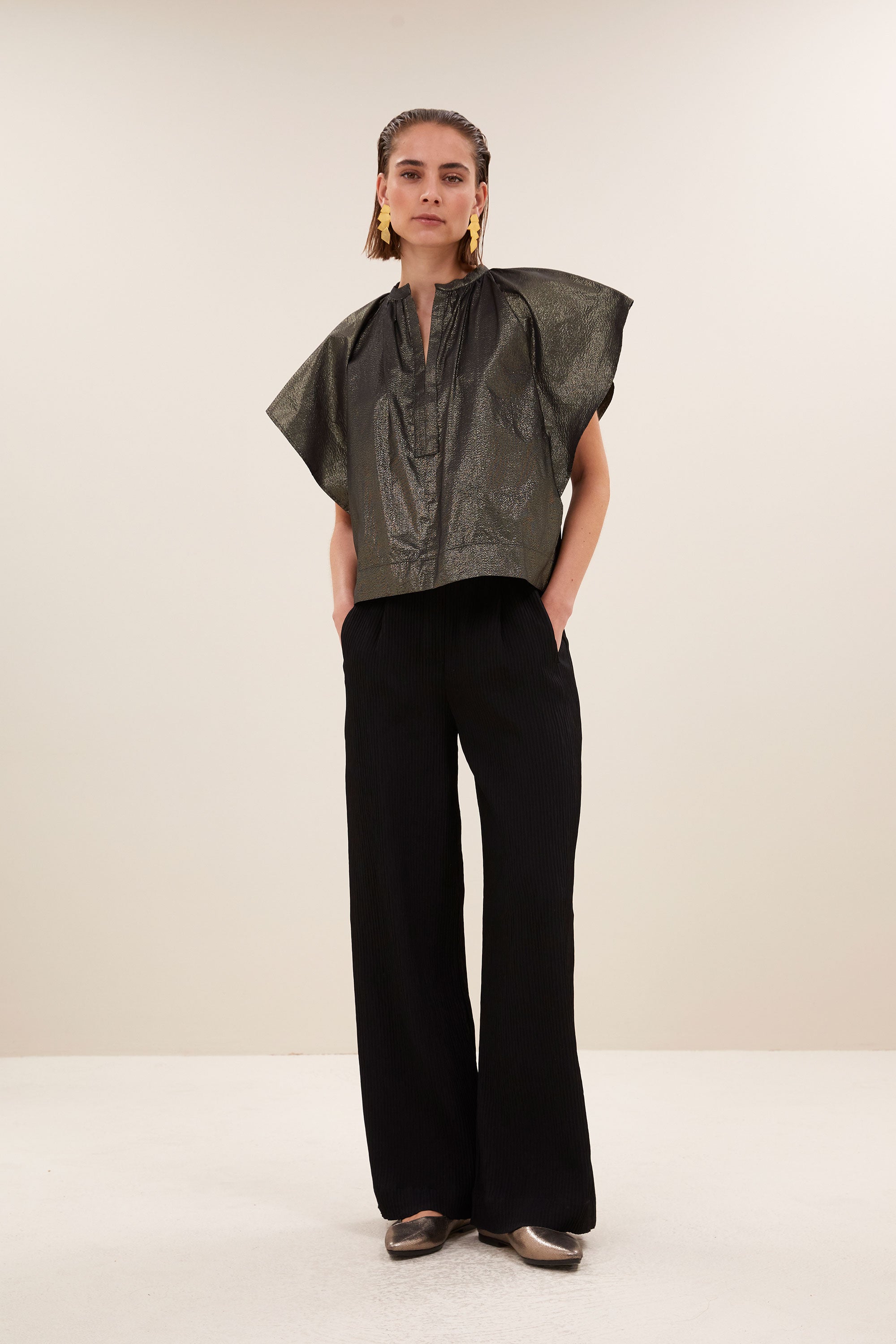 vina metallic blouse | gold