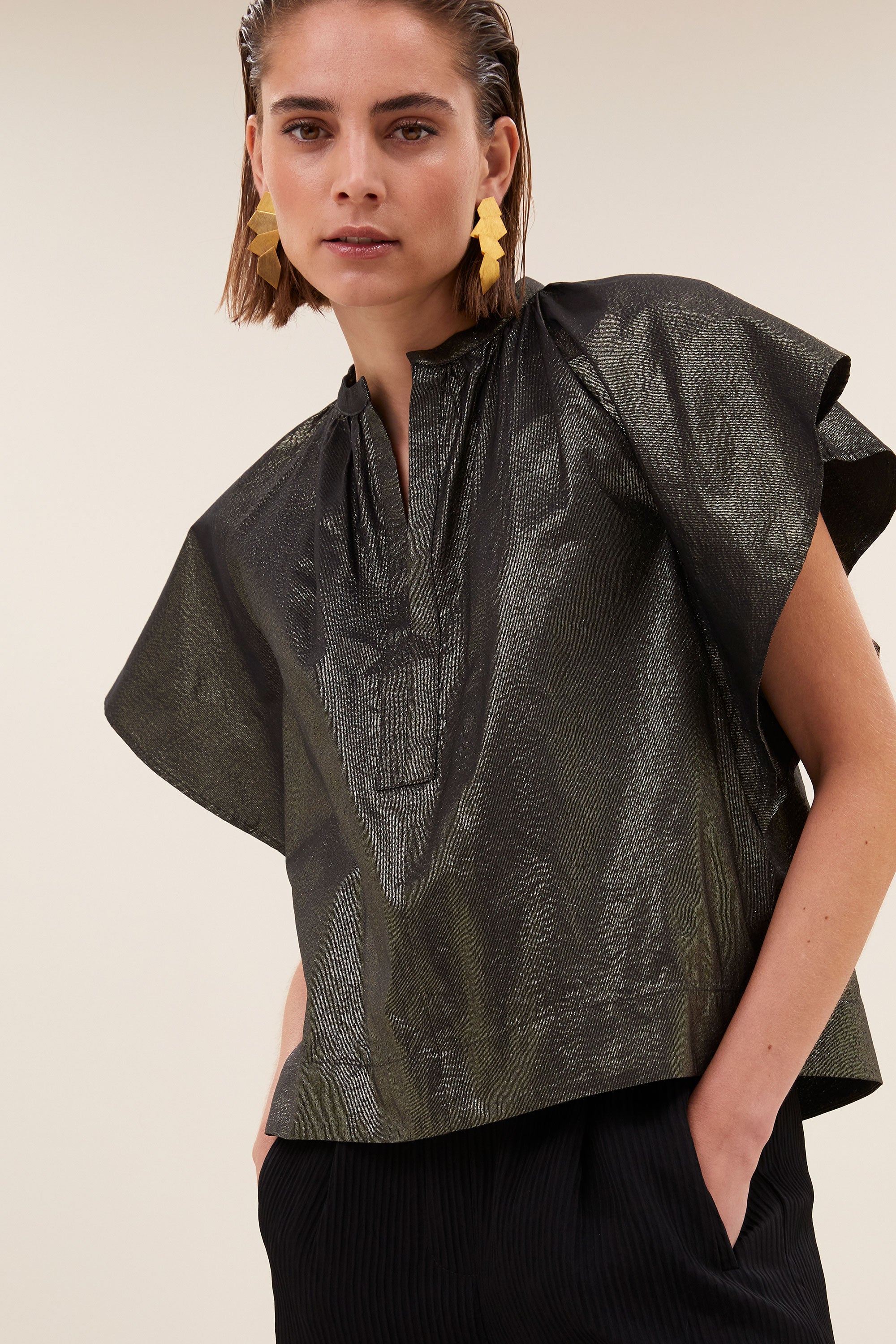 vina metallic blouse | gold