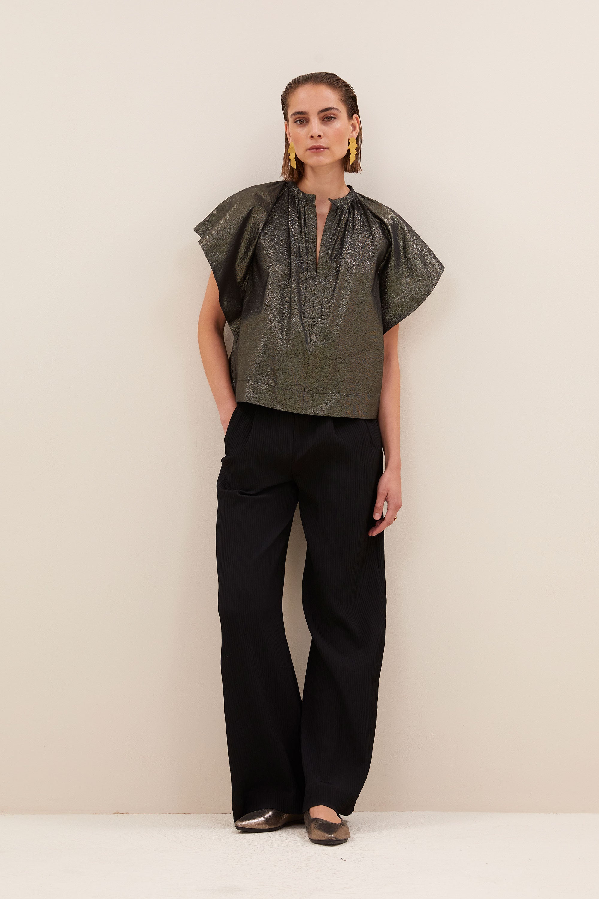 vina metallic blouse | gold