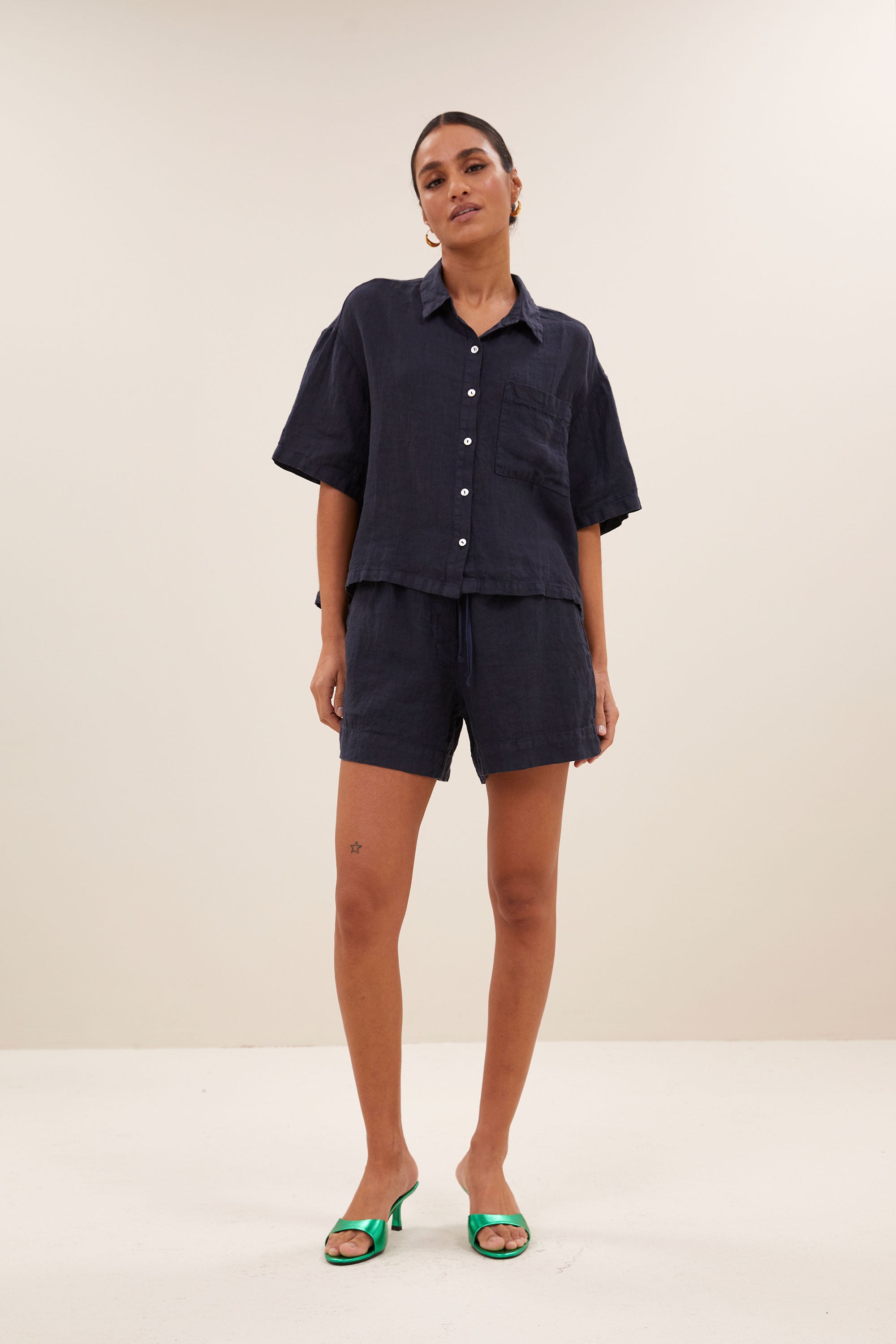 mara linen blouse | midnight