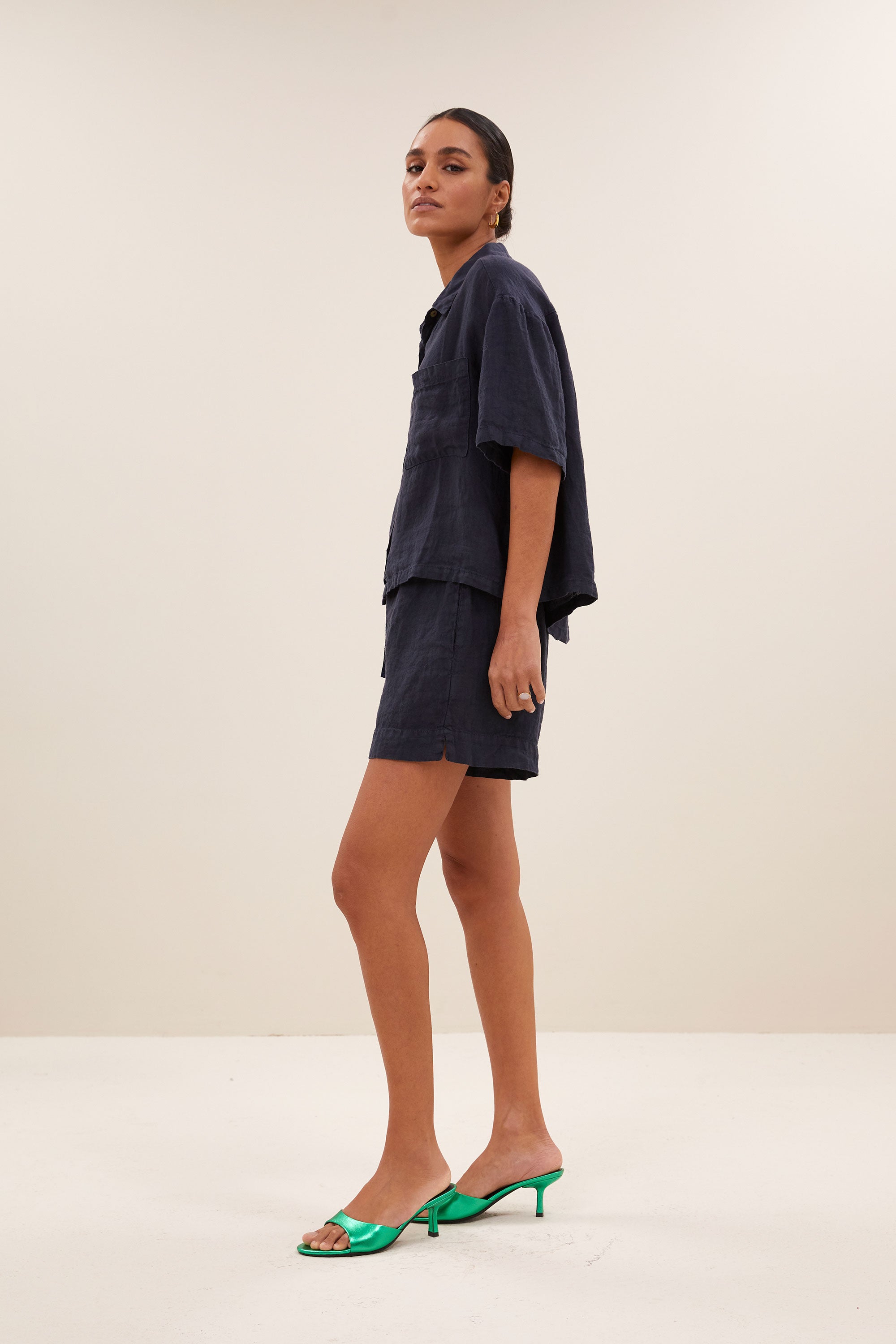 mara linen blouse | midnight