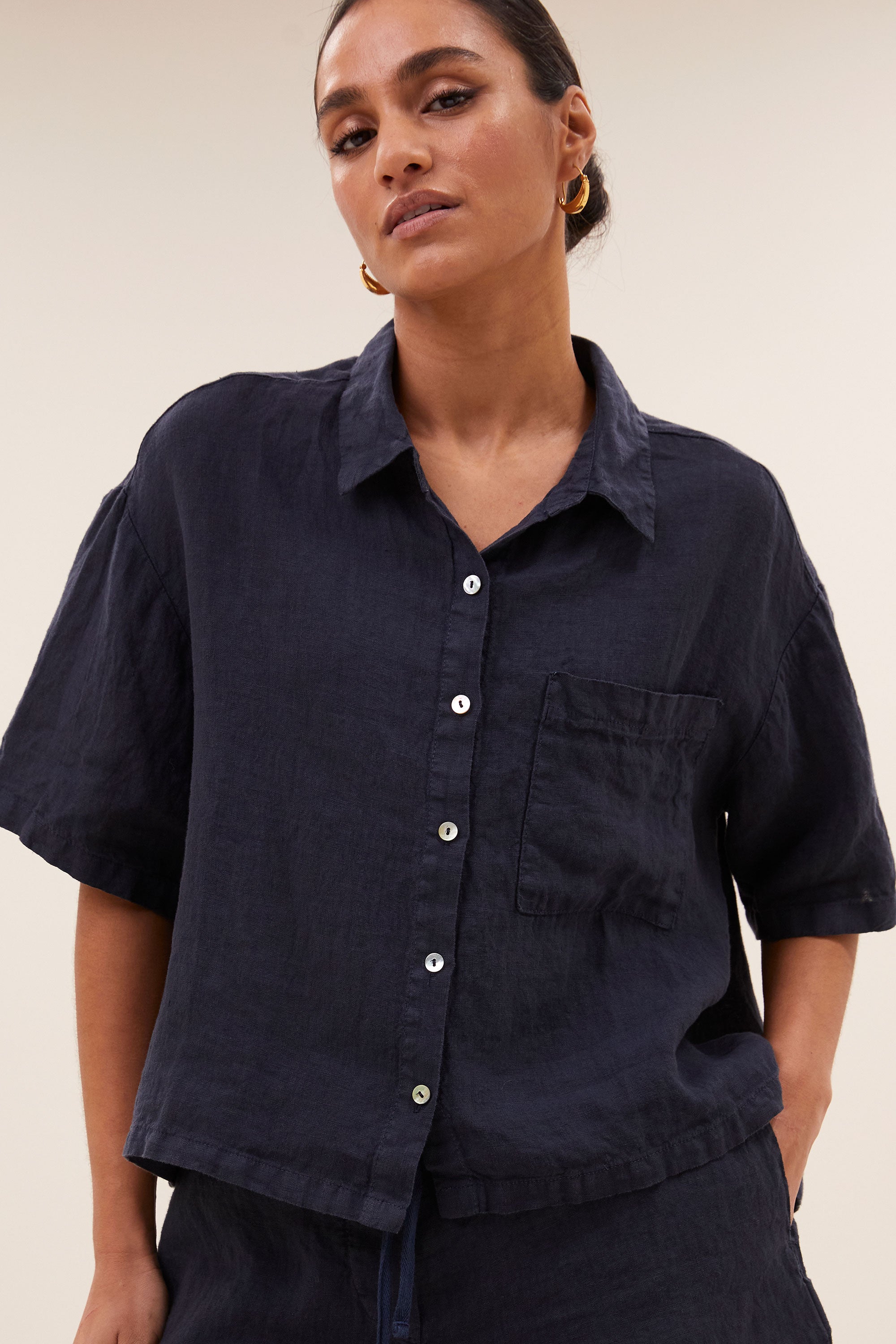 mara linen blouse | midnight