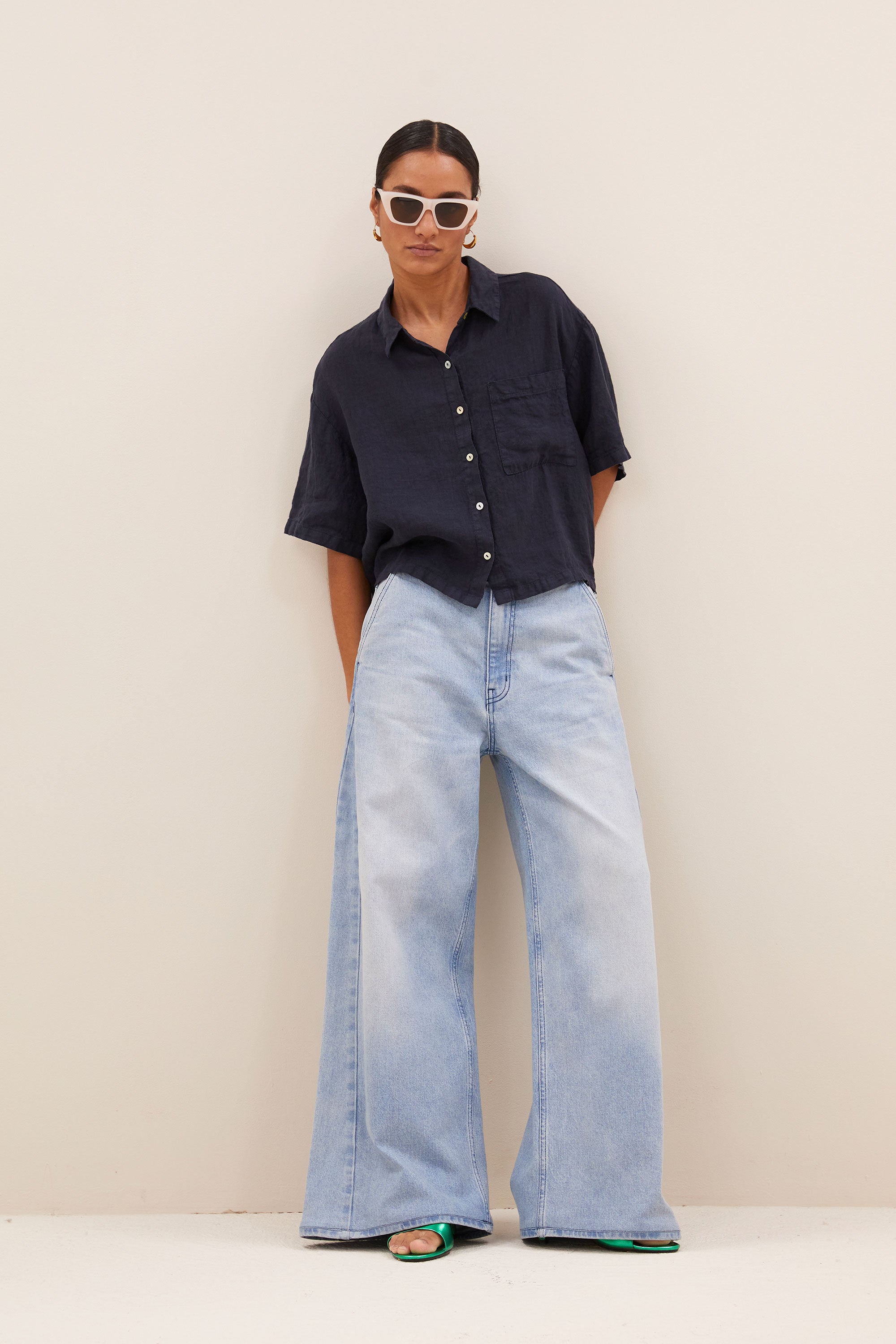 mara linen blouse | midnight