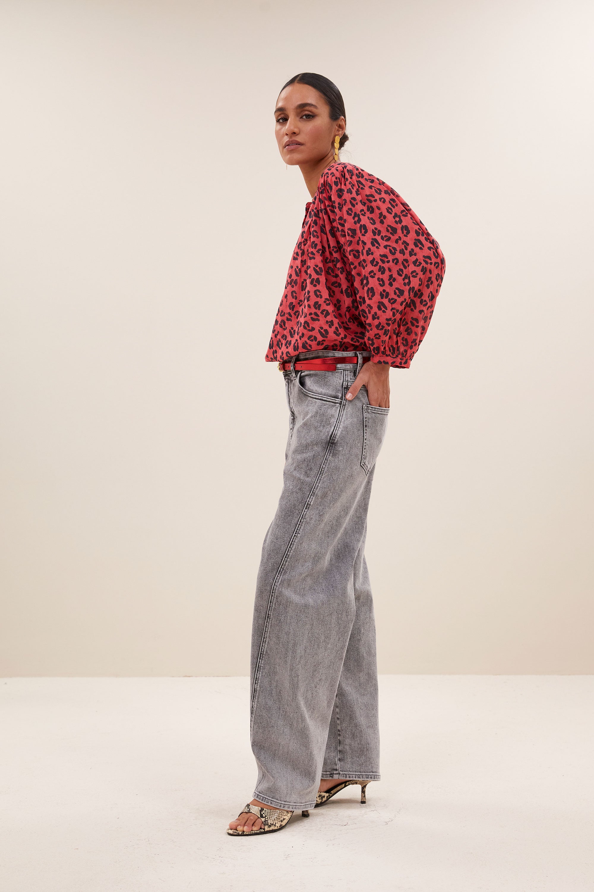 becky red cheetah blouse | red cheetah print