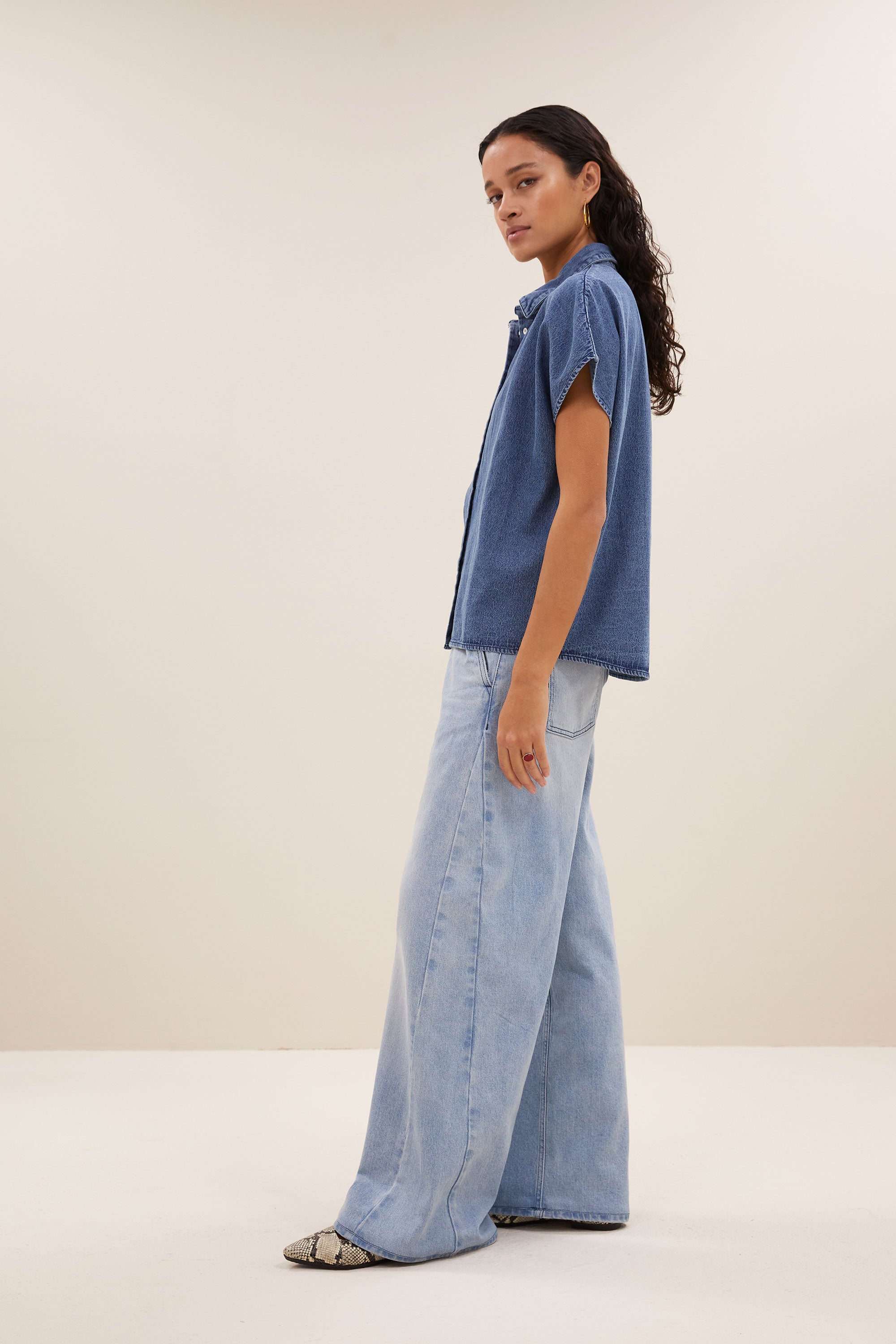 blouse - karly denim blouse - medium denim - by-bar