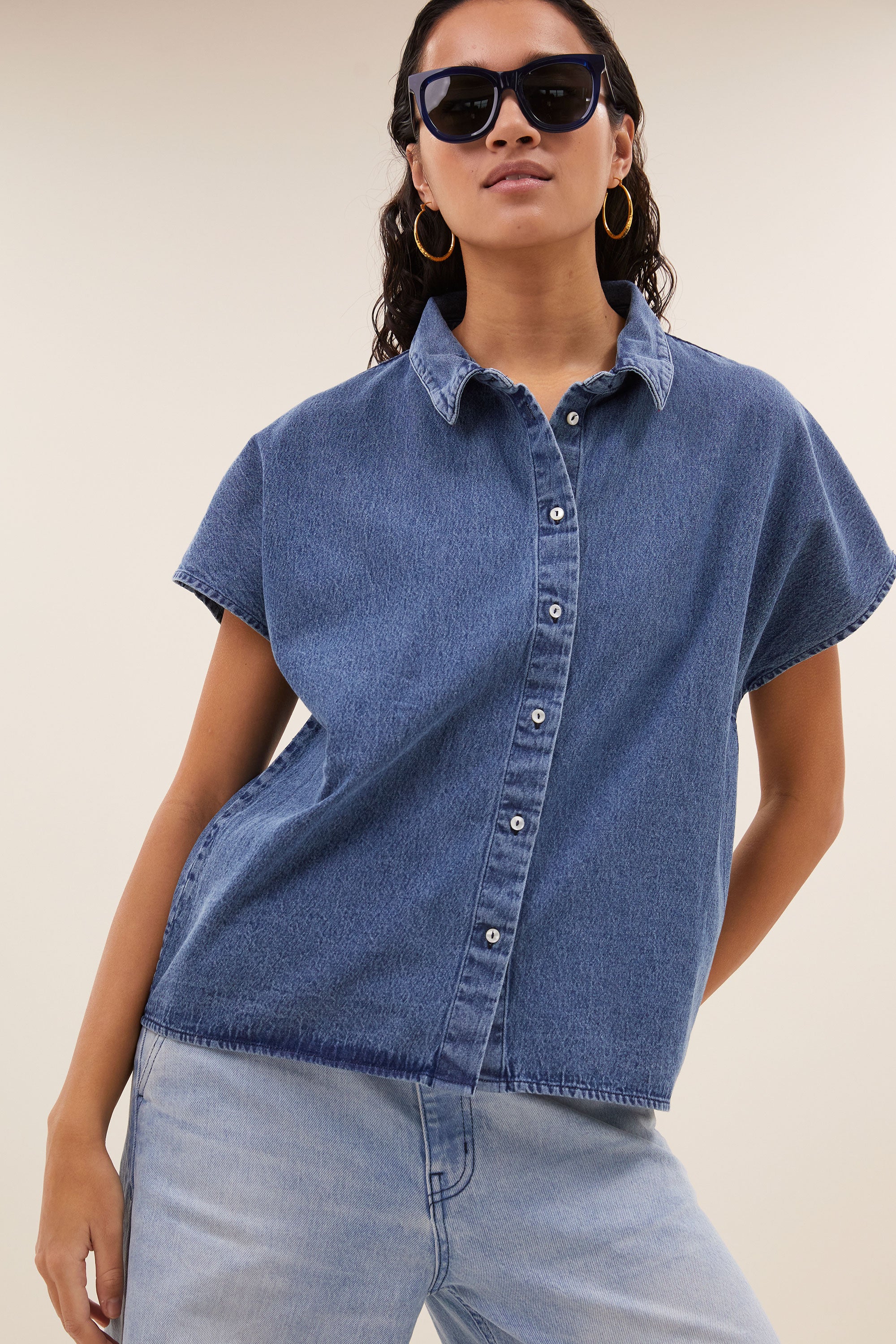 blouse - karly denim blouse - medium denim - by-bar