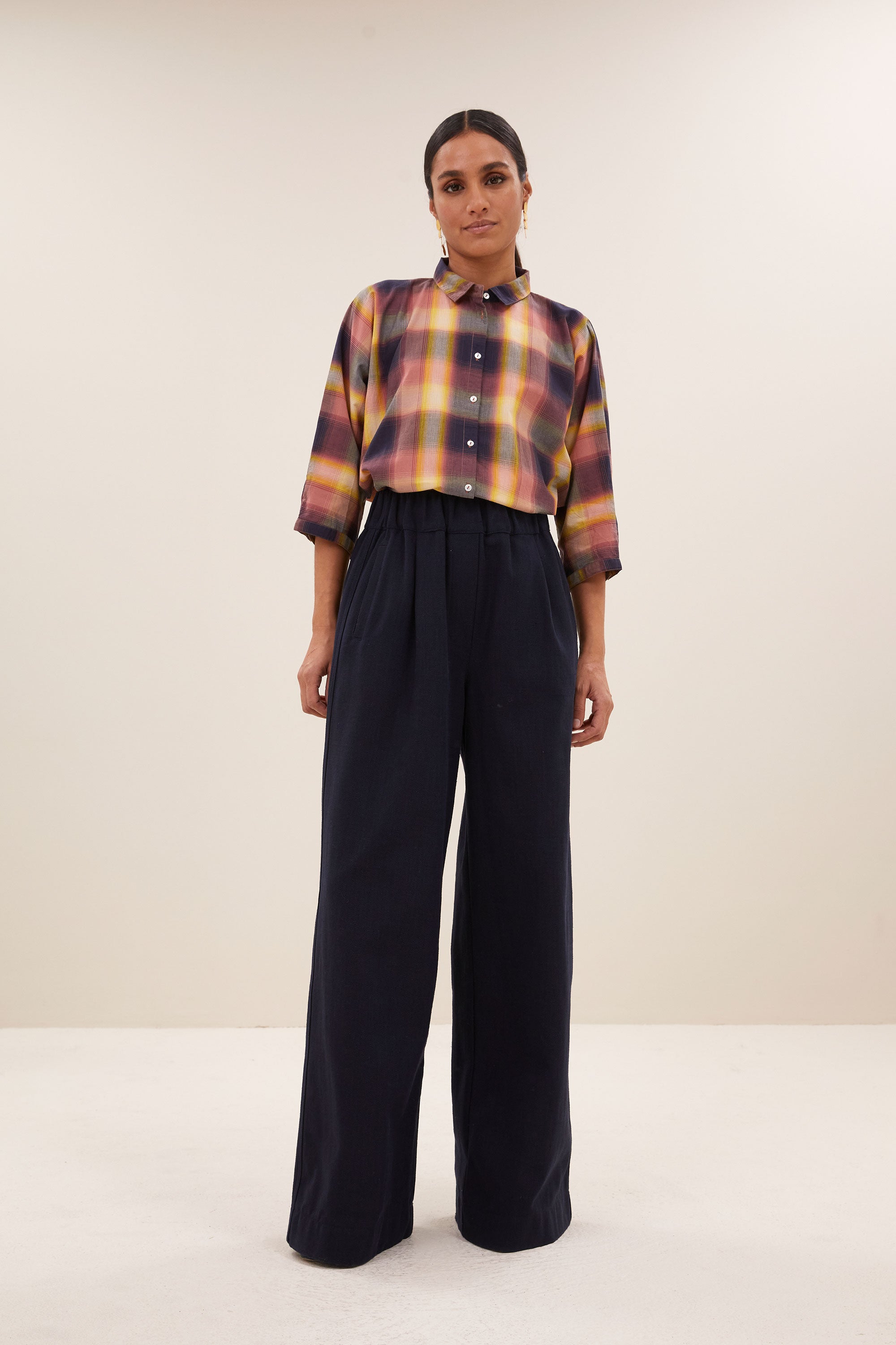 norel madras blouse - madras check, parelmoeren knopen, casual fit, nieuwe print - by-bar - vooraanzicht