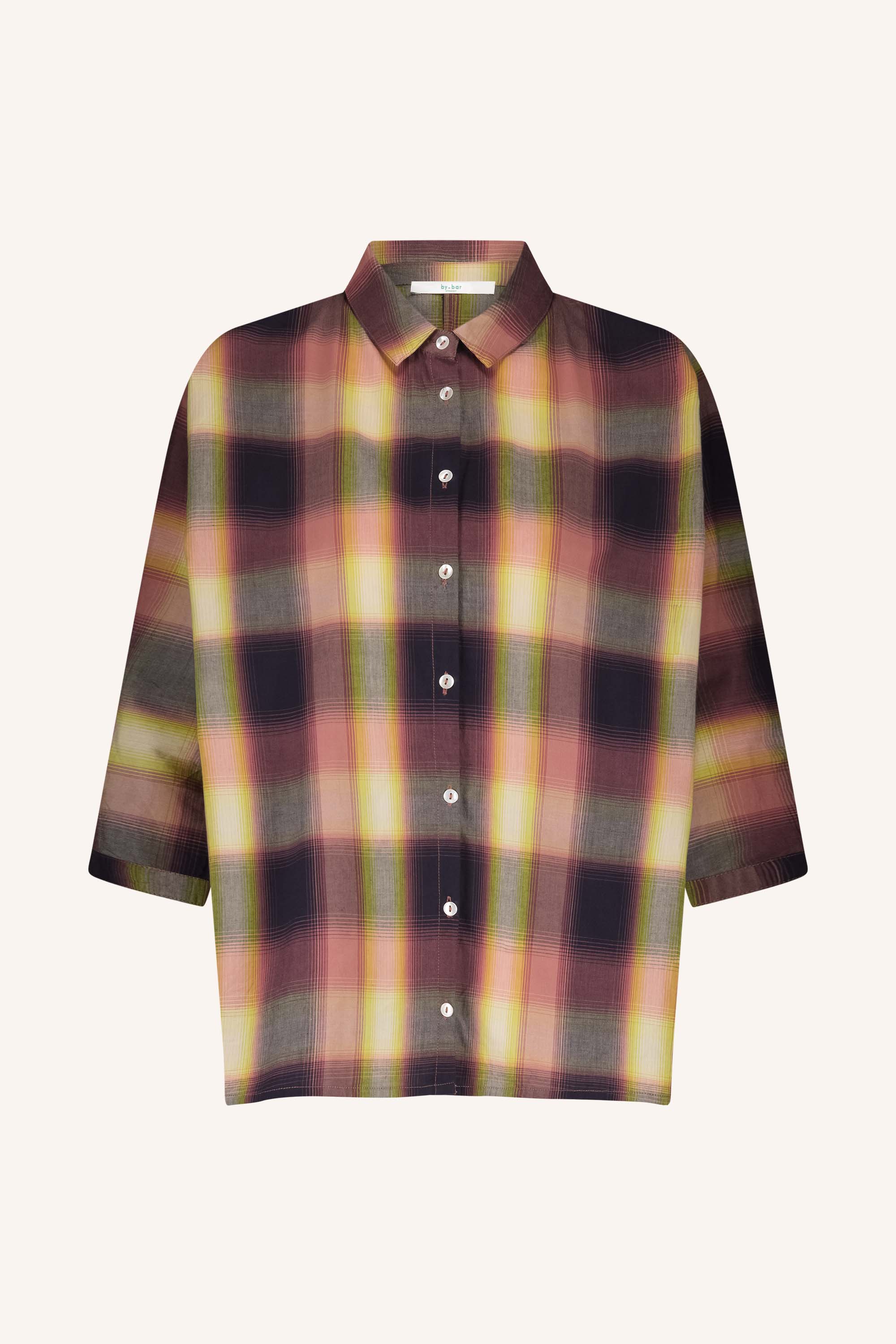 norel madras blouse - madras check, parelmoeren knopen, casual fit, nieuwe print - by-bar - productfoto