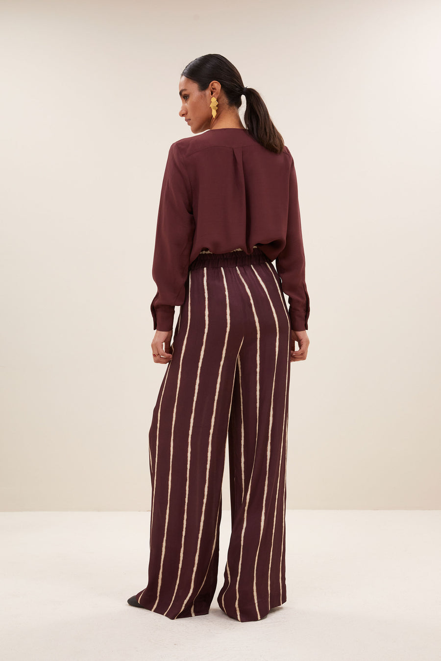 noi satin stripe blouse | pecan