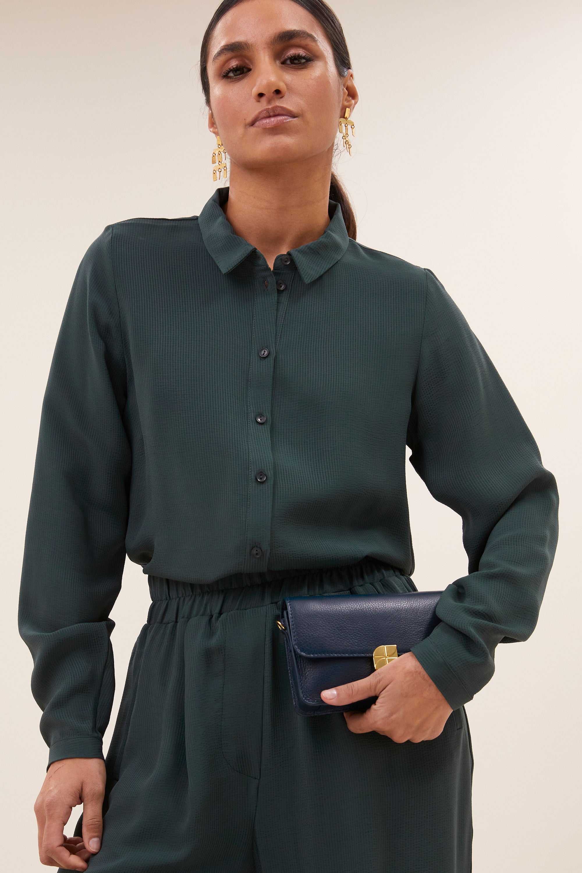 donna satin stripe blouse | dried basil