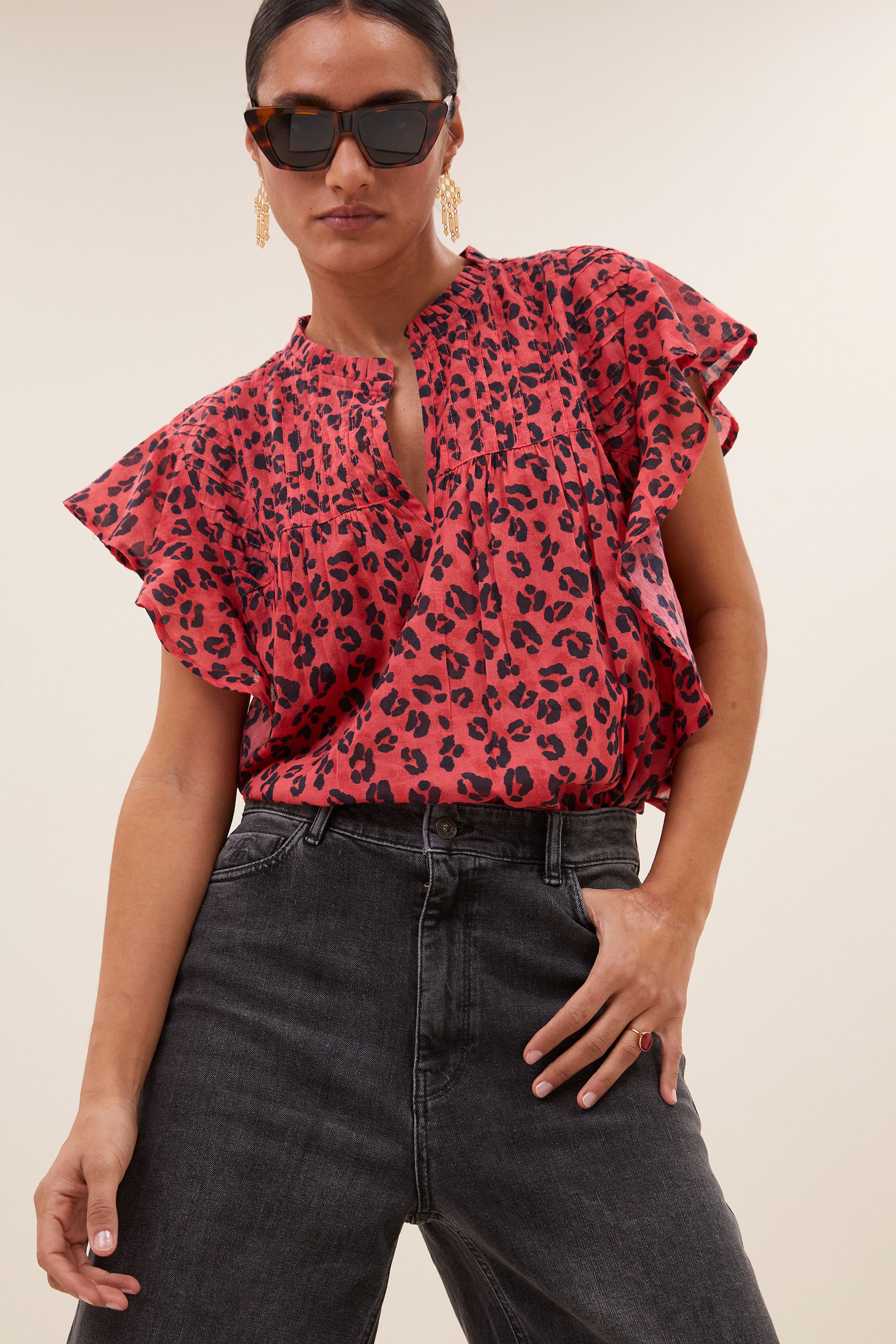 danee red cheetah blouse | red cheetah print