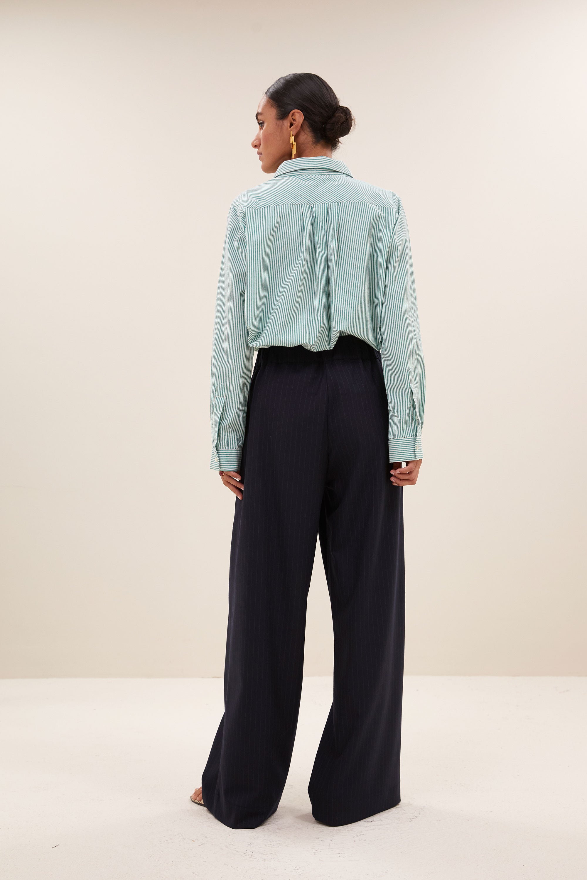 flo stripe blouse | forest pinstripe