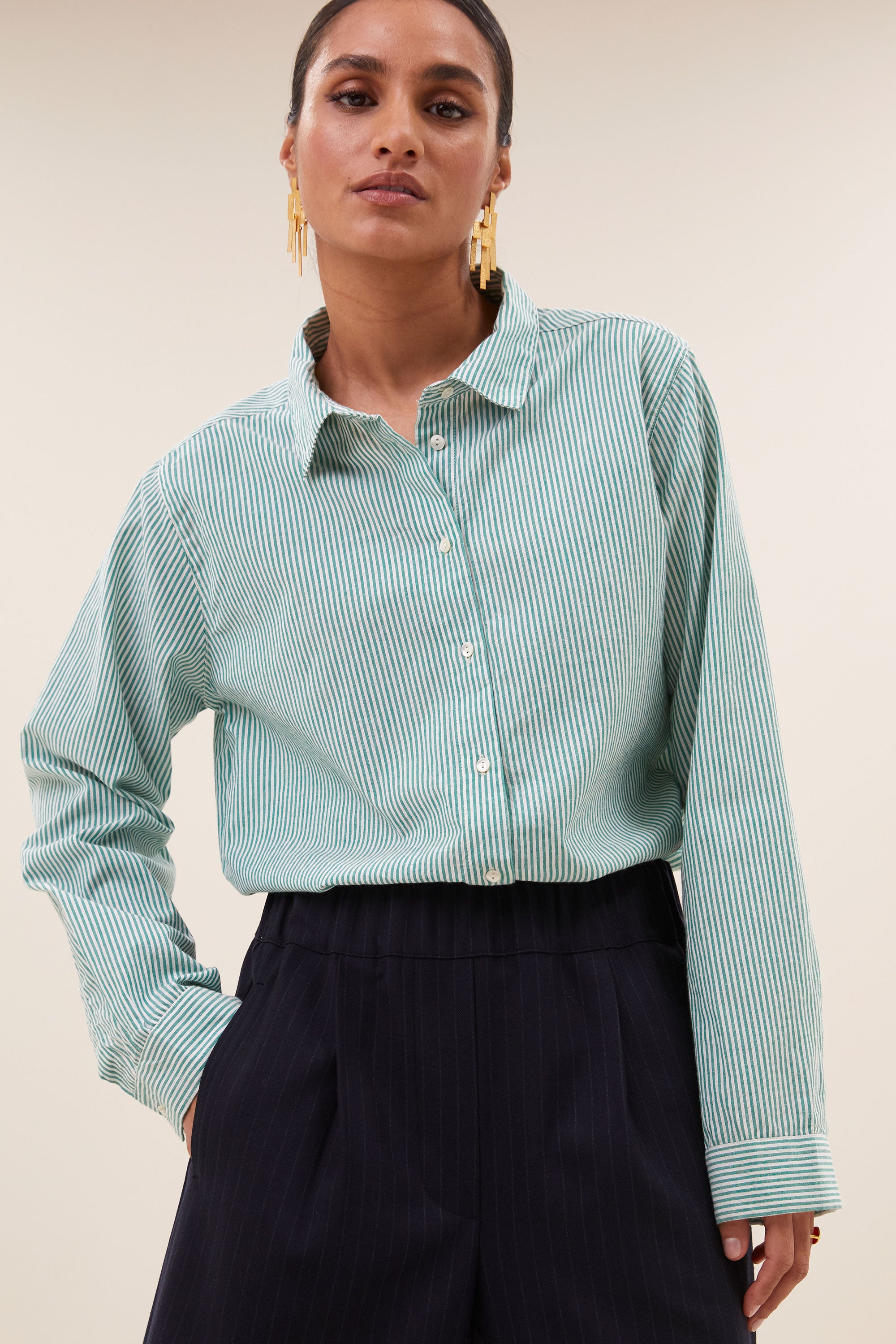 flo stripe blouse | forest pinstripe