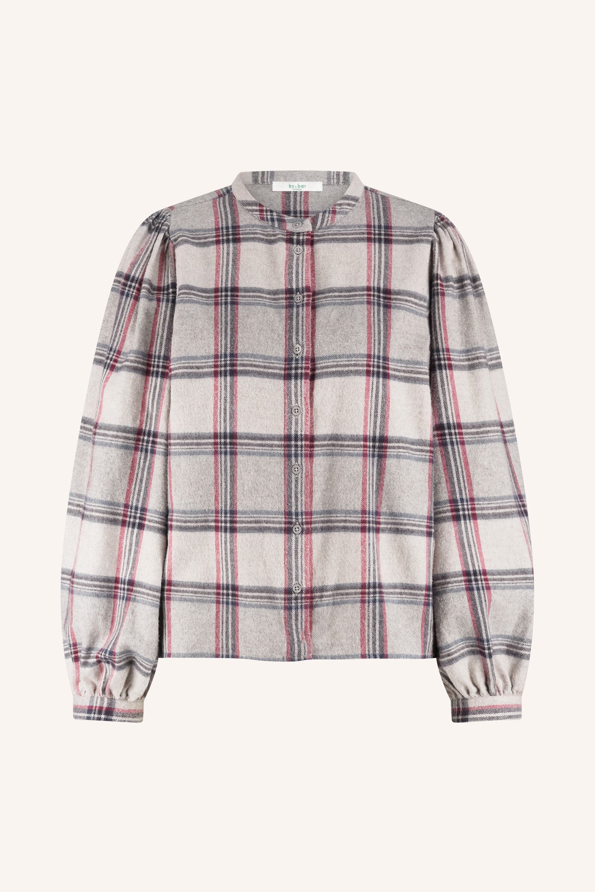 day check blouse - stone check, volumnieuze mouwen - by-bar - productfoto