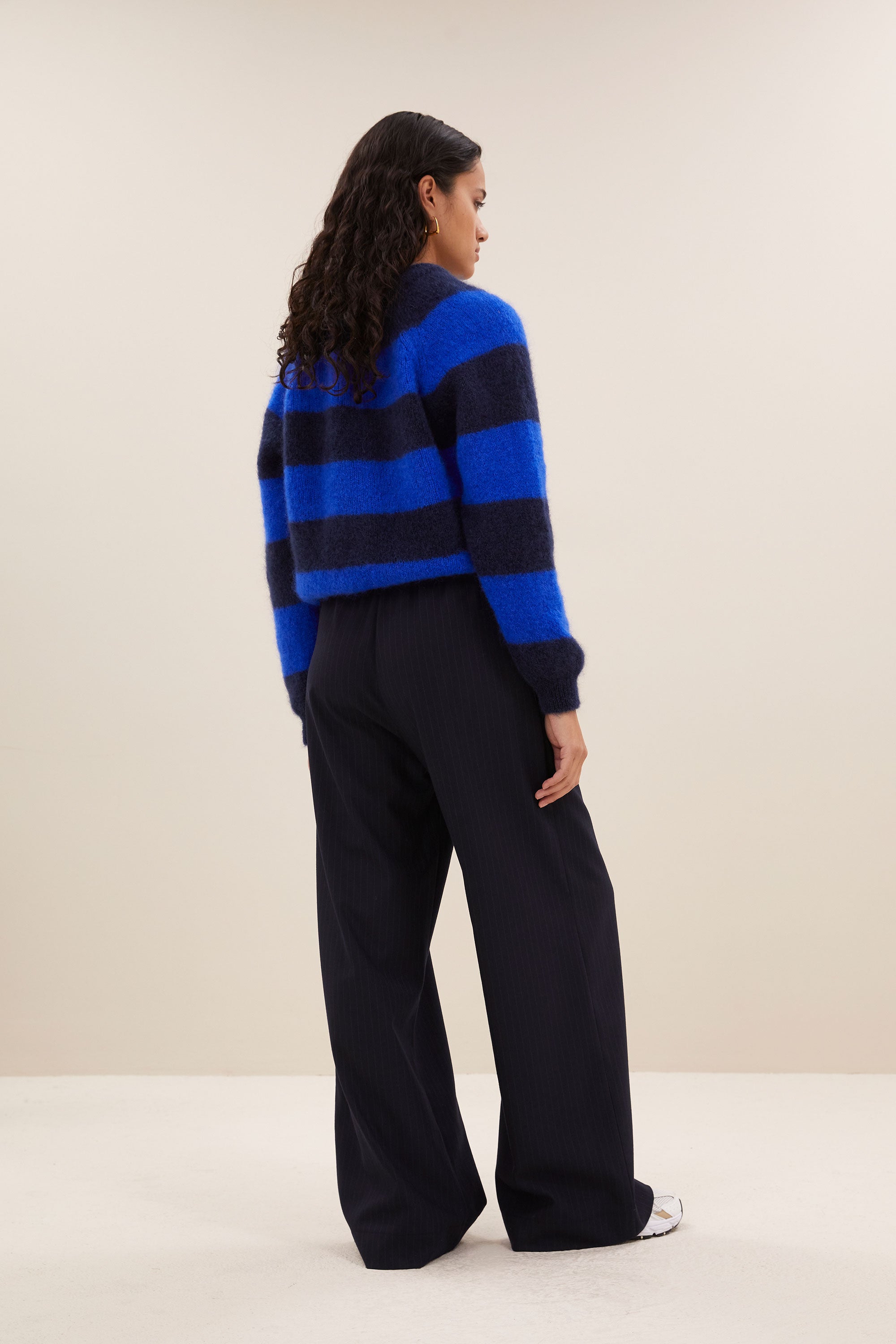 sian stripe cardigan - kingsblue stripe, casual fit, mix van mohair, must-have essential - by-bar - achteraanzicht
