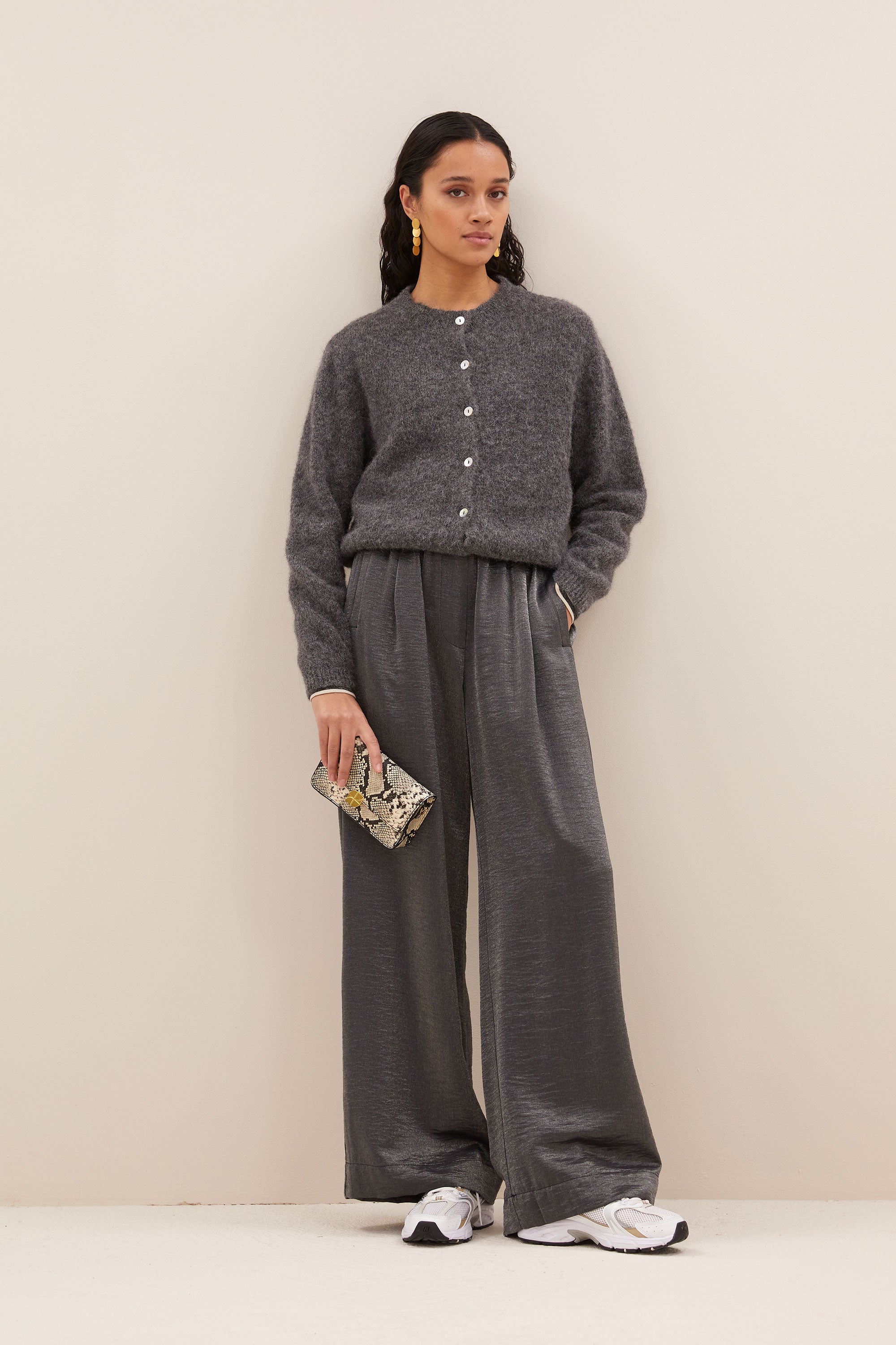 cleo natural cardigan | dark grey melee