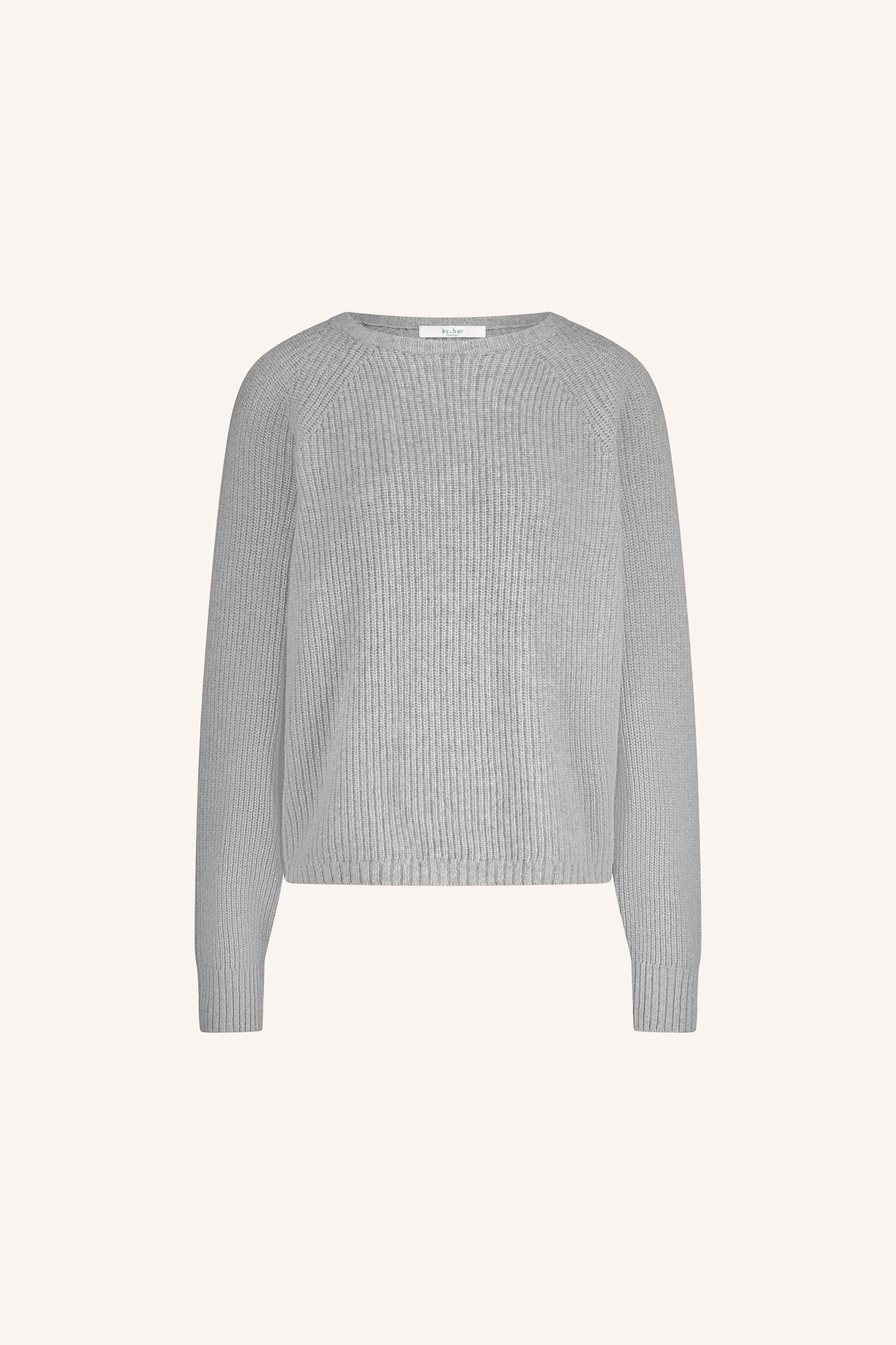 meadow roundneck pullover - grey melee, all-time classic, gebreide patronen, must-have essential - by-bar - achteraanzicht