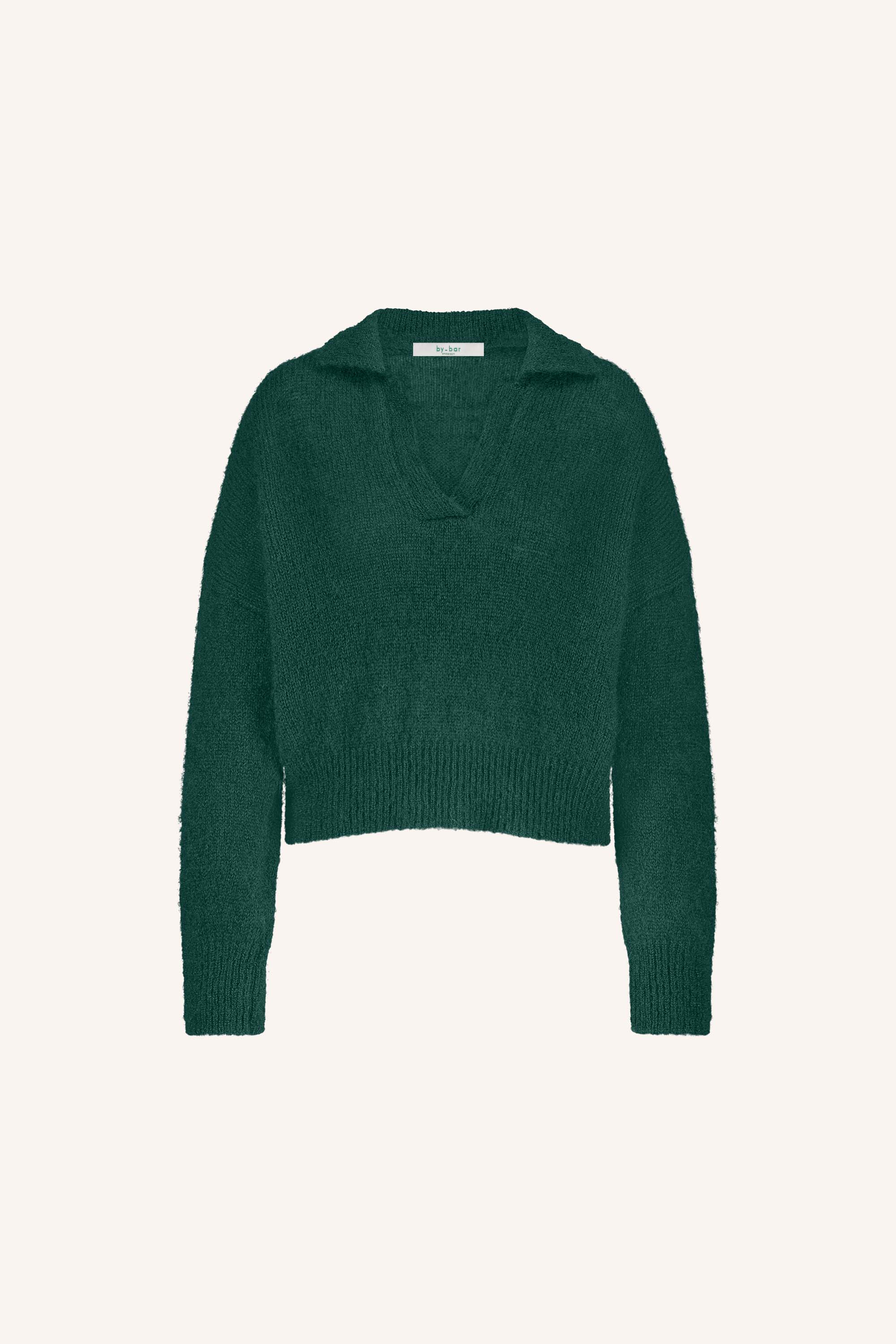 polo pullover - dark green, korte fit, mix van mohair, must-have essential - by-bar - productfoto
