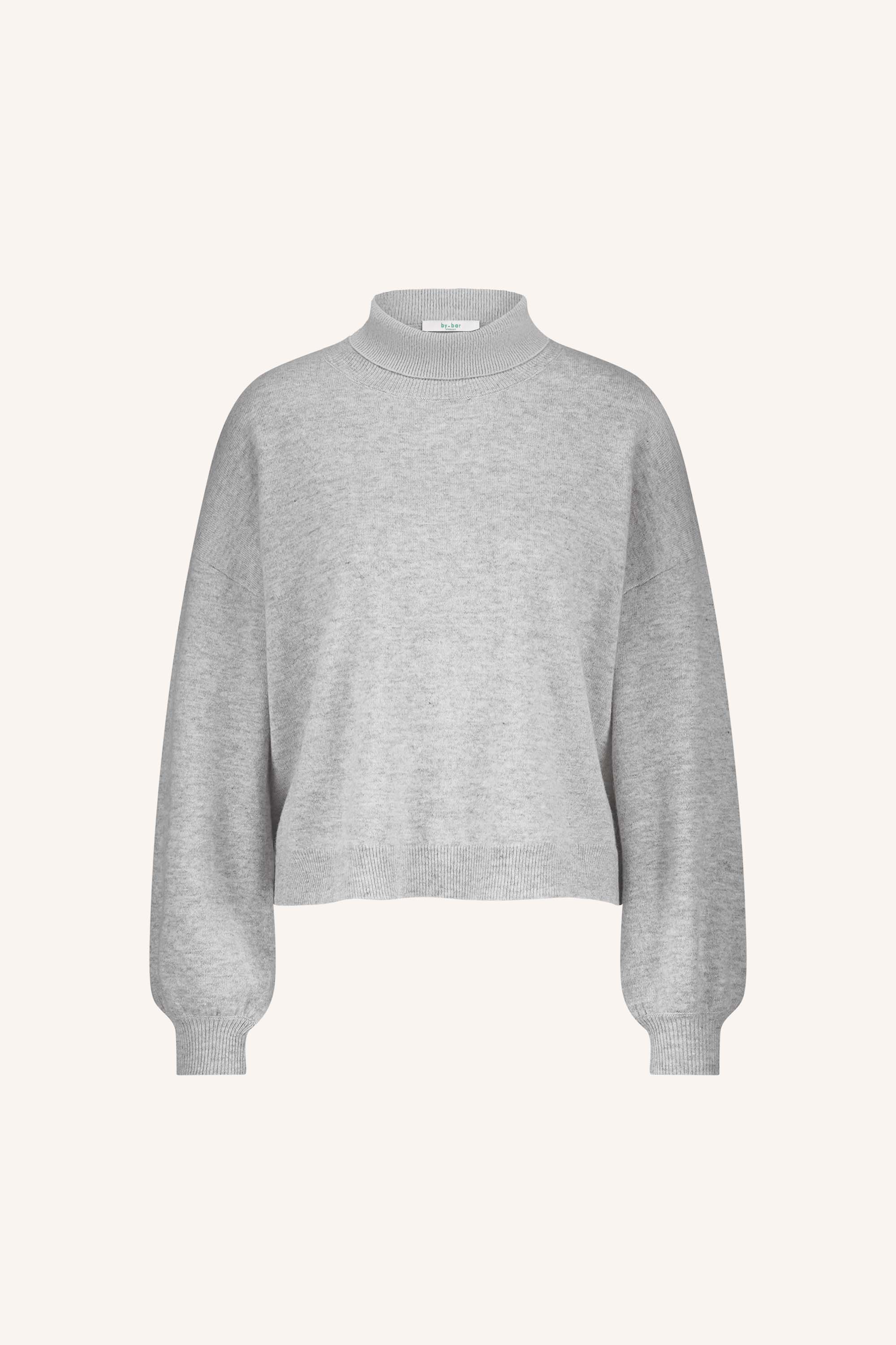 sammie pullover - grey melee, verlaagde schoudernaden, ribgebreide randen, split aan zijkanten - by-bar - productfoto