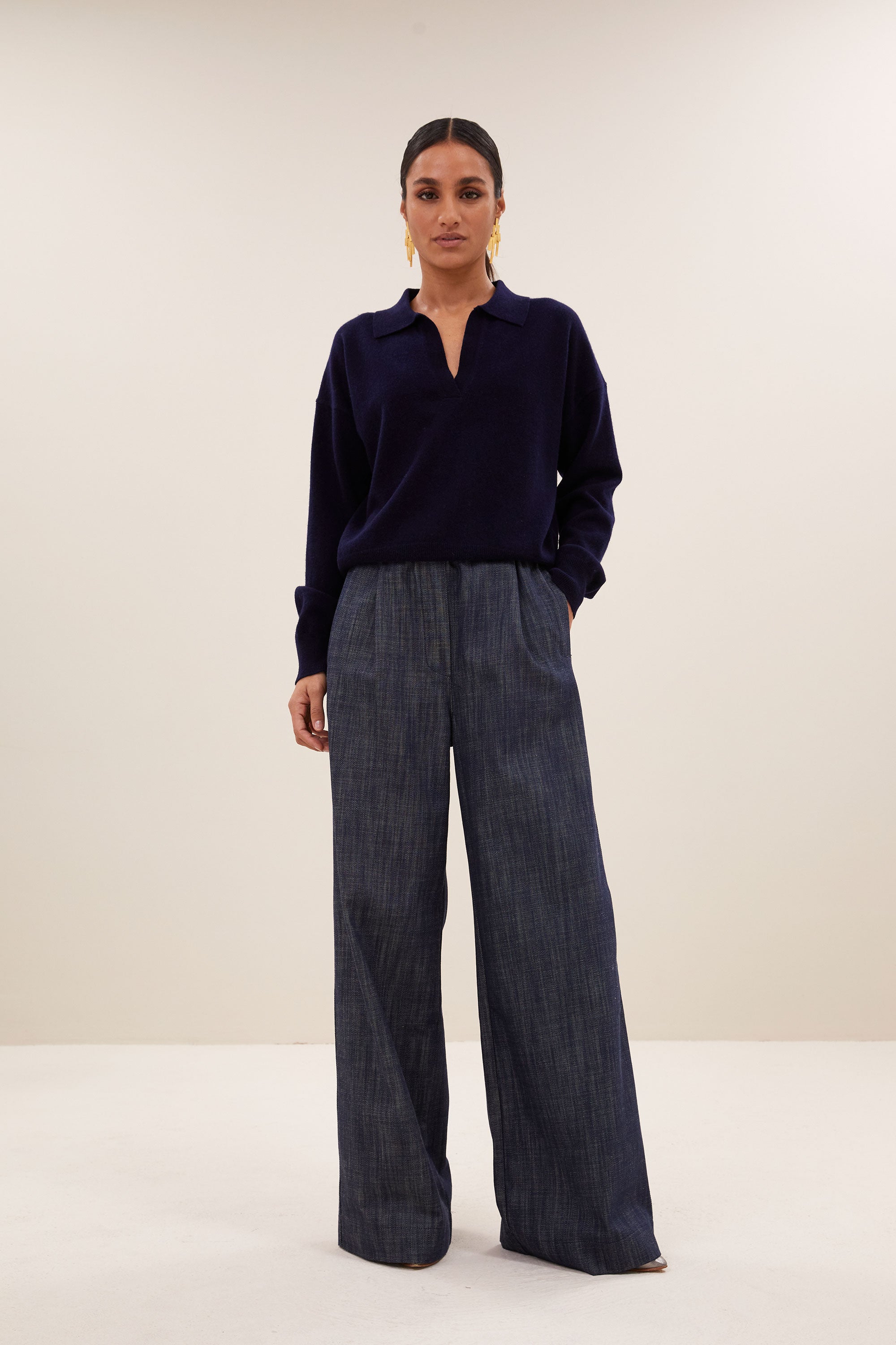 dex pullover - midnight, casual fit, verlaagde schoudernaden, ribgebreide randen - by-bar - vooraanzicht