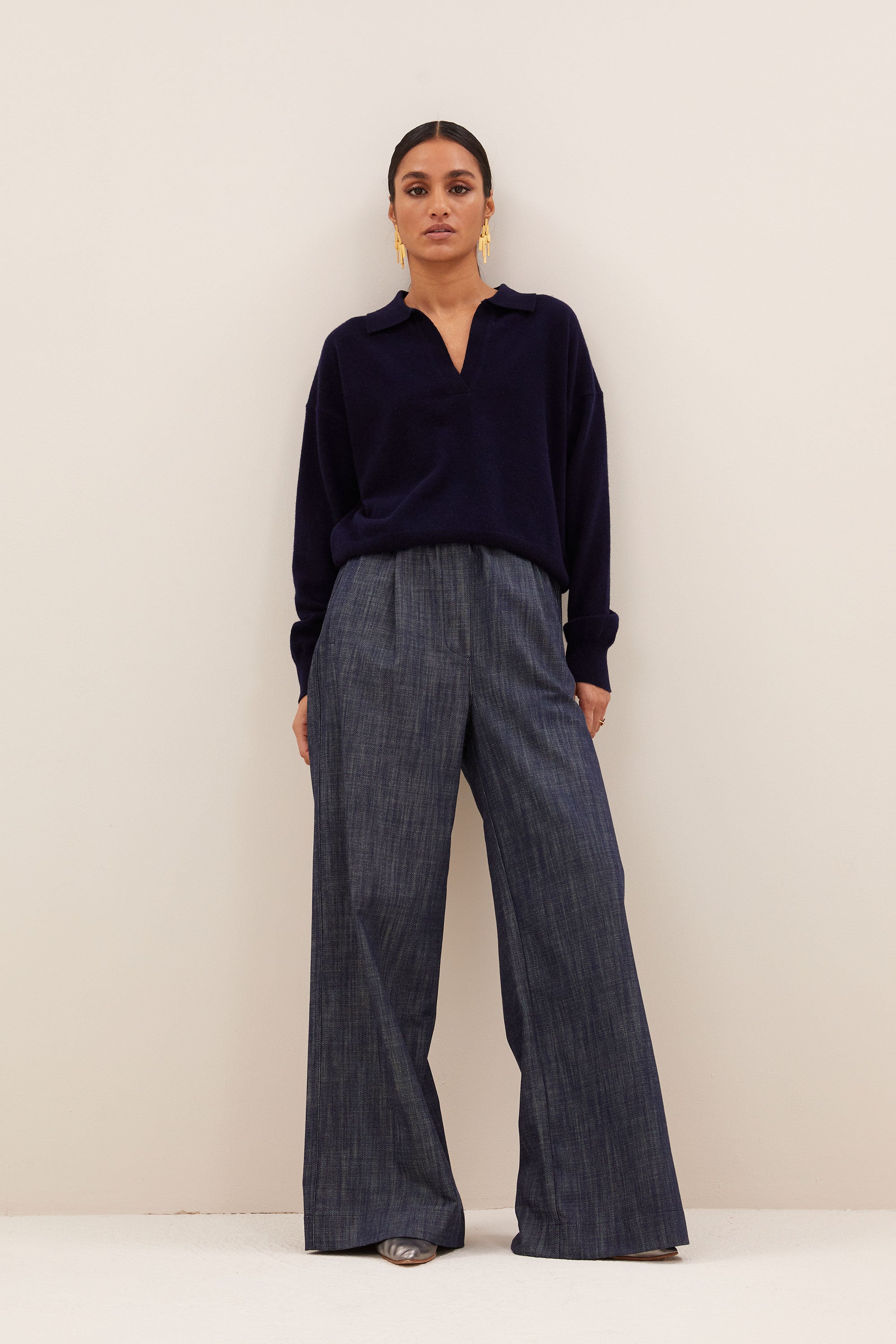 dex pullover - midnight, casual fit, verlaagde schoudernaden, ribgebreide randen - by-bar - extra