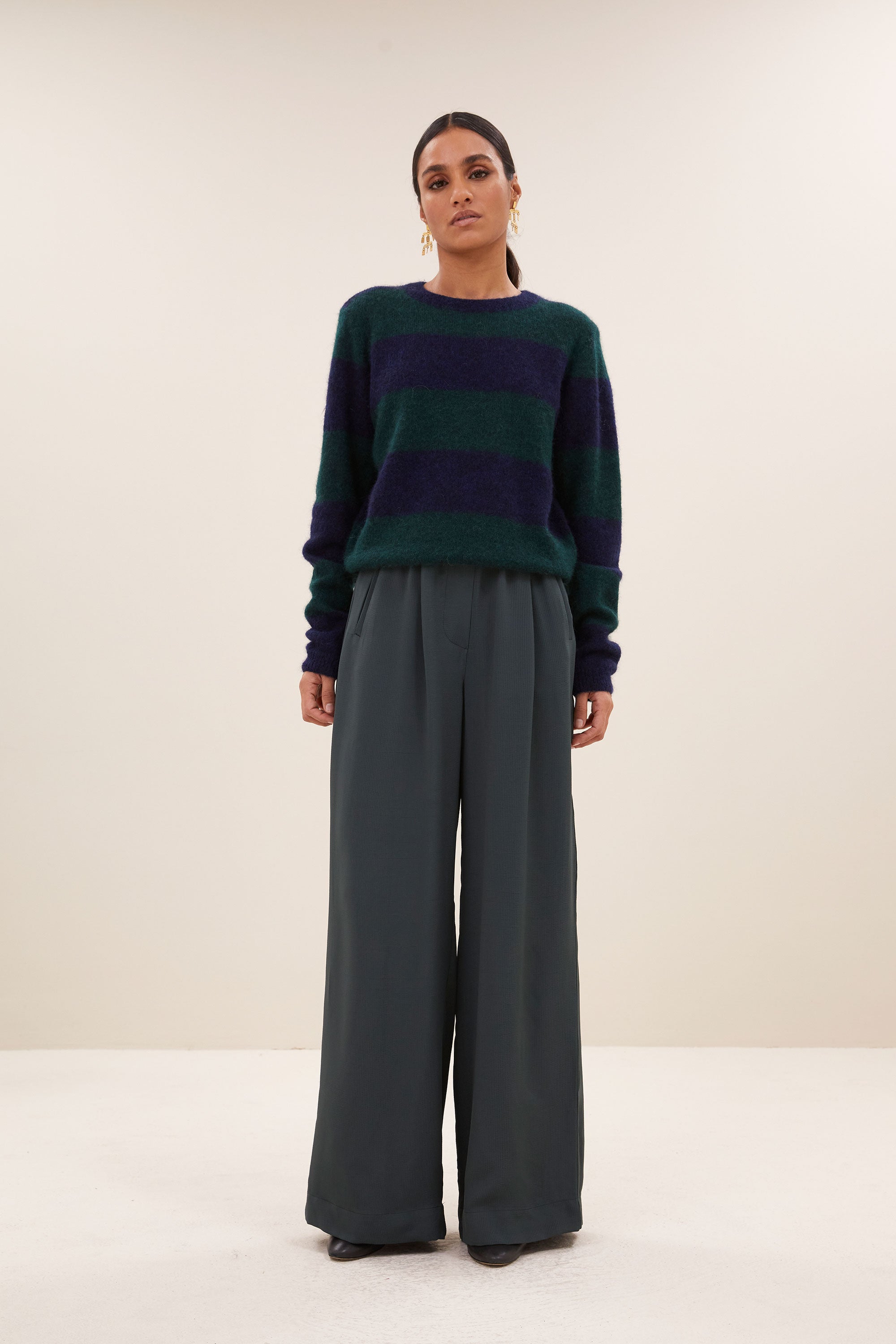 gwen big stripe pullover | green tartan check