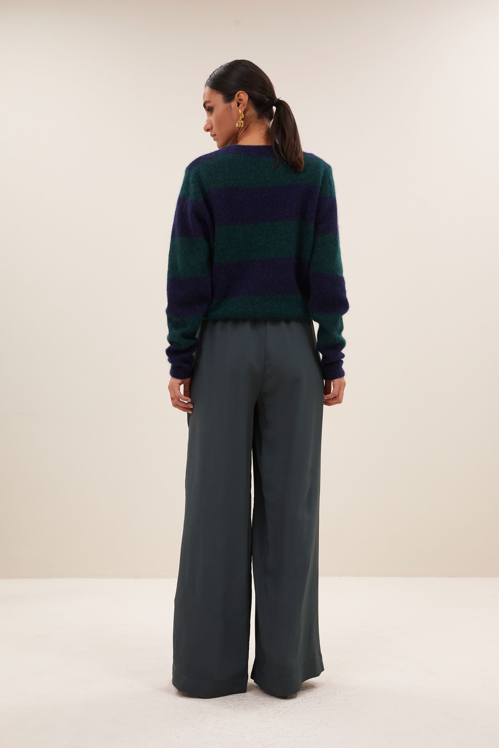 gwen big stripe pullover | green tartan check