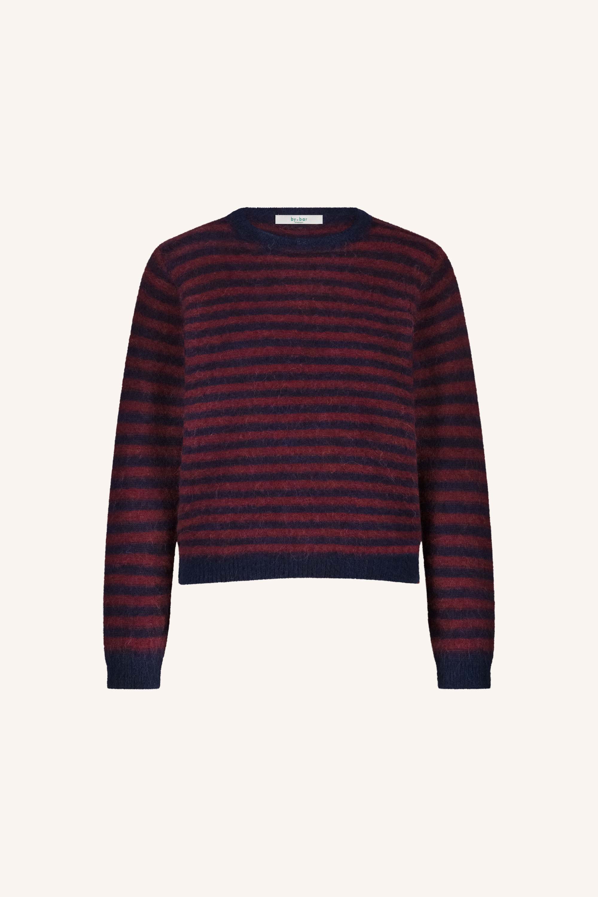 gwen thin stripe pullover - wine thin stripe, alpacamix kwaliteit, all-time classic, casual fit - by-bar - productfoto