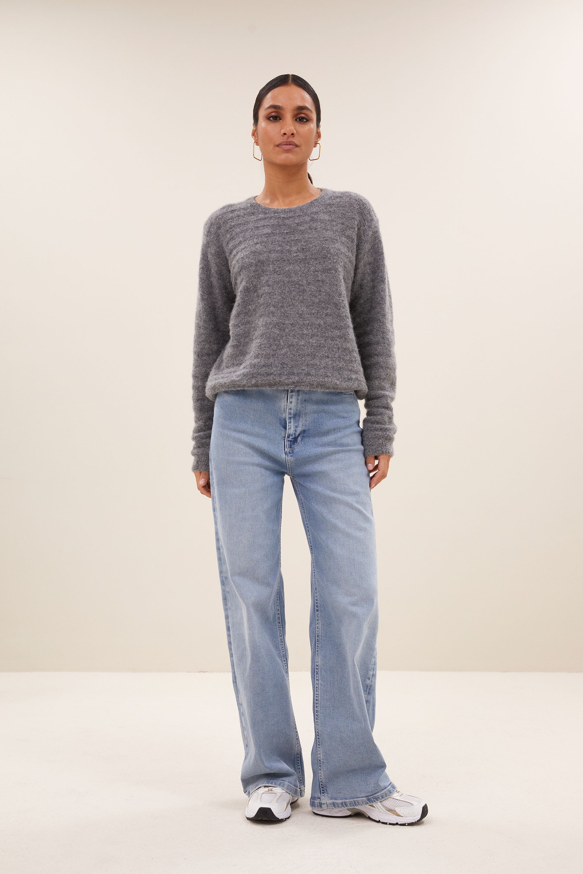 gwen pullover - dark grey melee, alpacamix kwaliteit, casual fit, must-have essential - by-bar - vooraanzicht