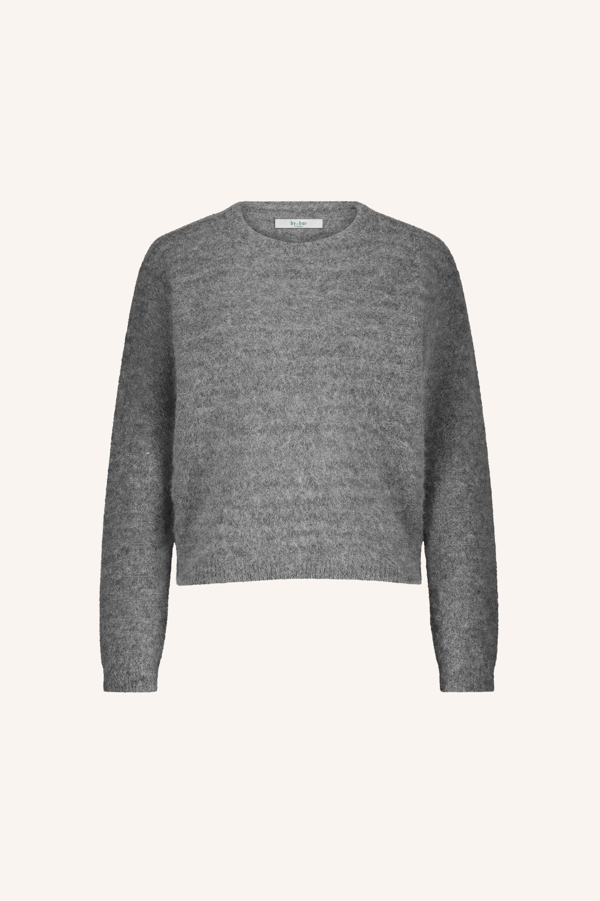 gwen pullover - dark grey melee, alpacamix kwaliteit, casual fit, must-have essential - by-bar - productfoto