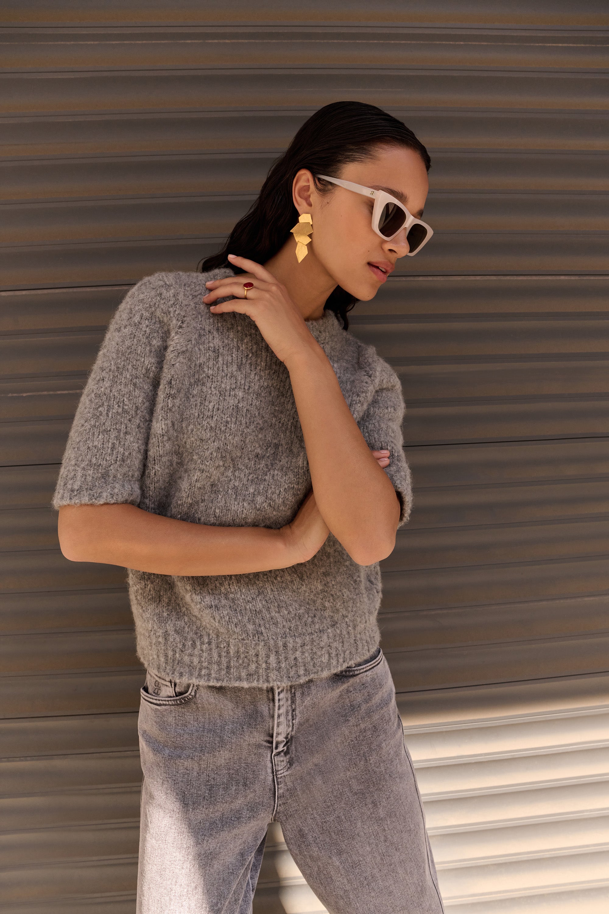 lova bulky pullover - grey melee, all-time classic, aansluitende fit, wolblend - by-bar - sfeerbeeld